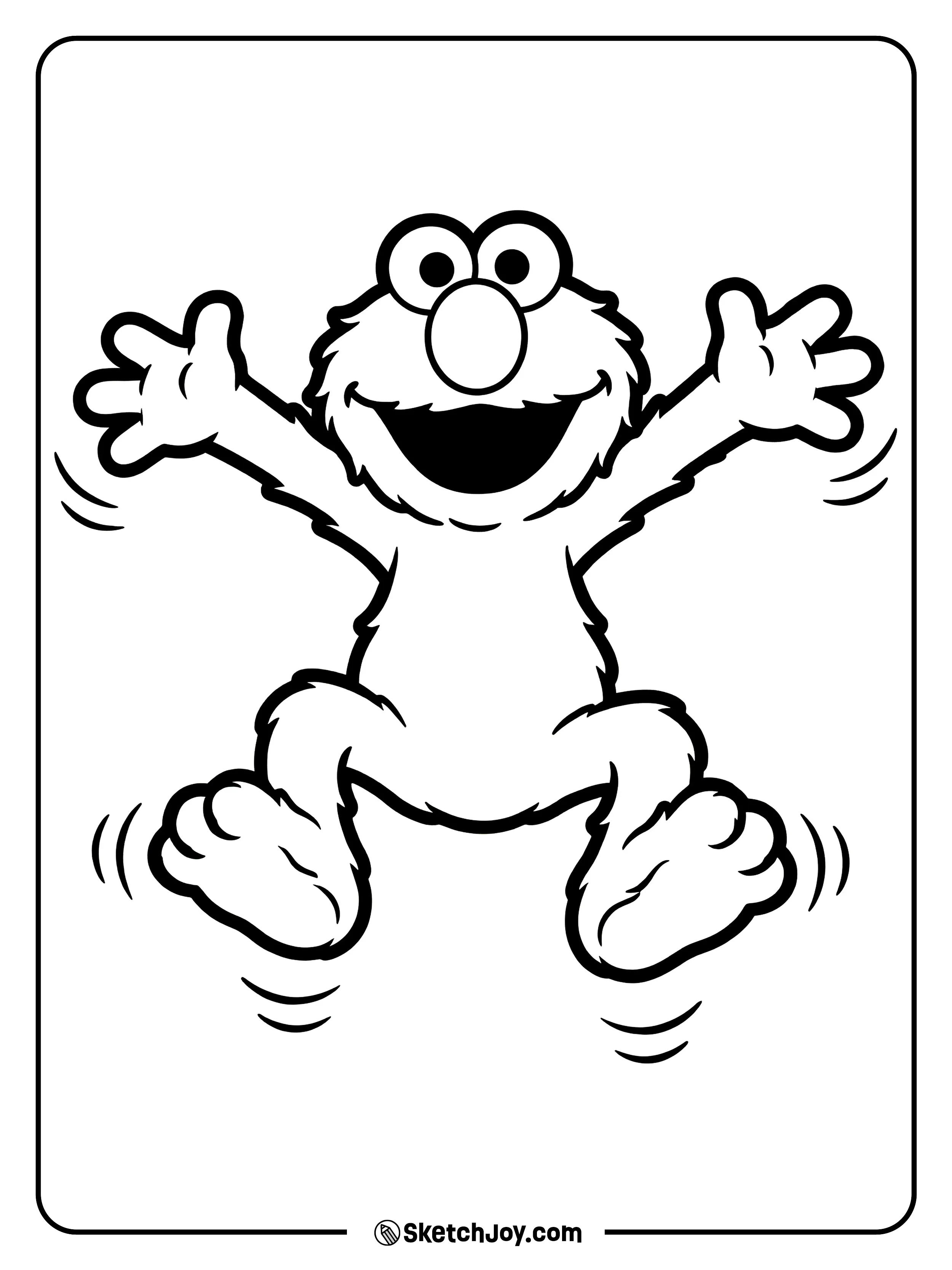 Elmo jumps with a big happy grin.