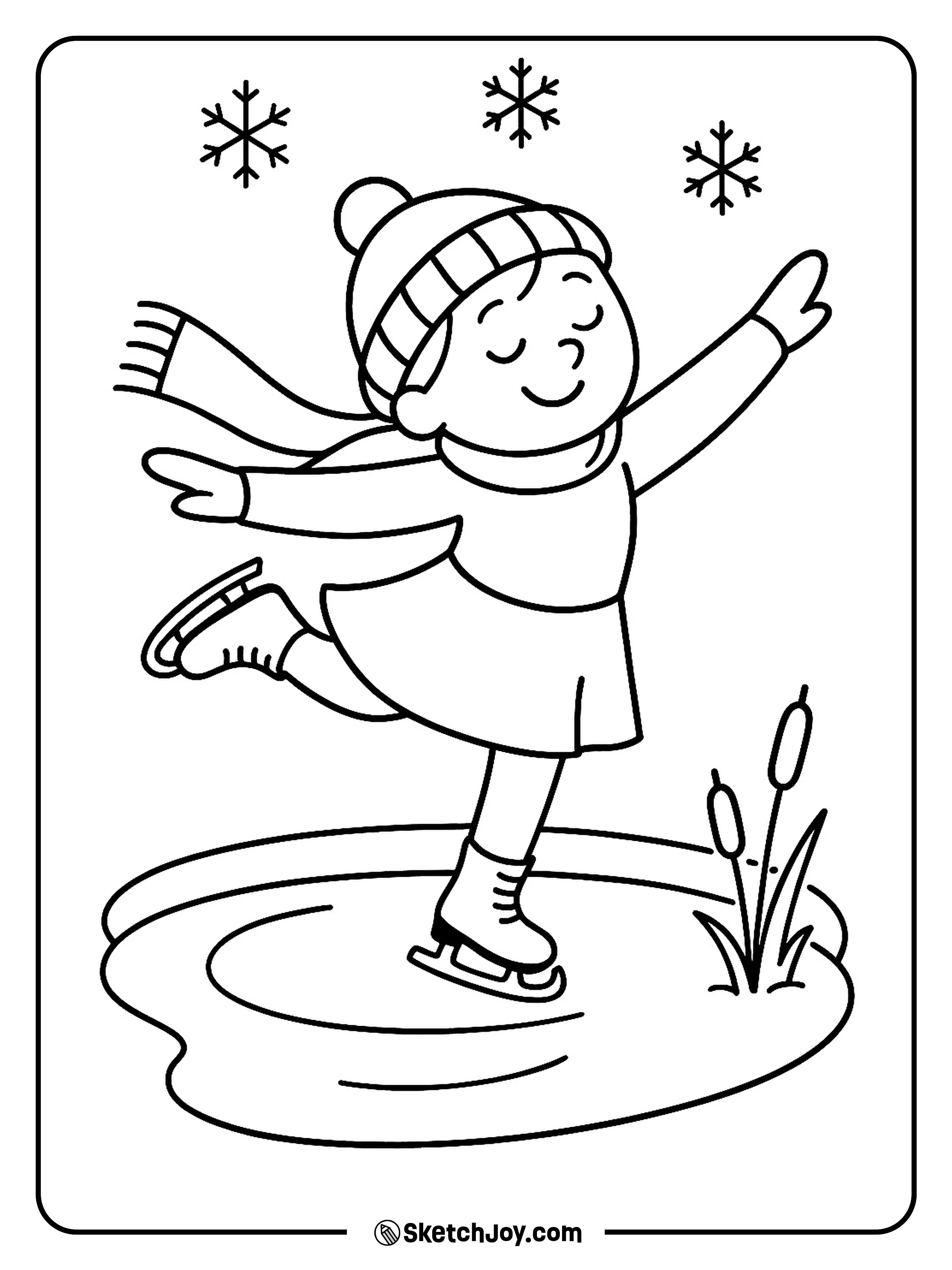 A skater spins with one leg up on a frozen pond.