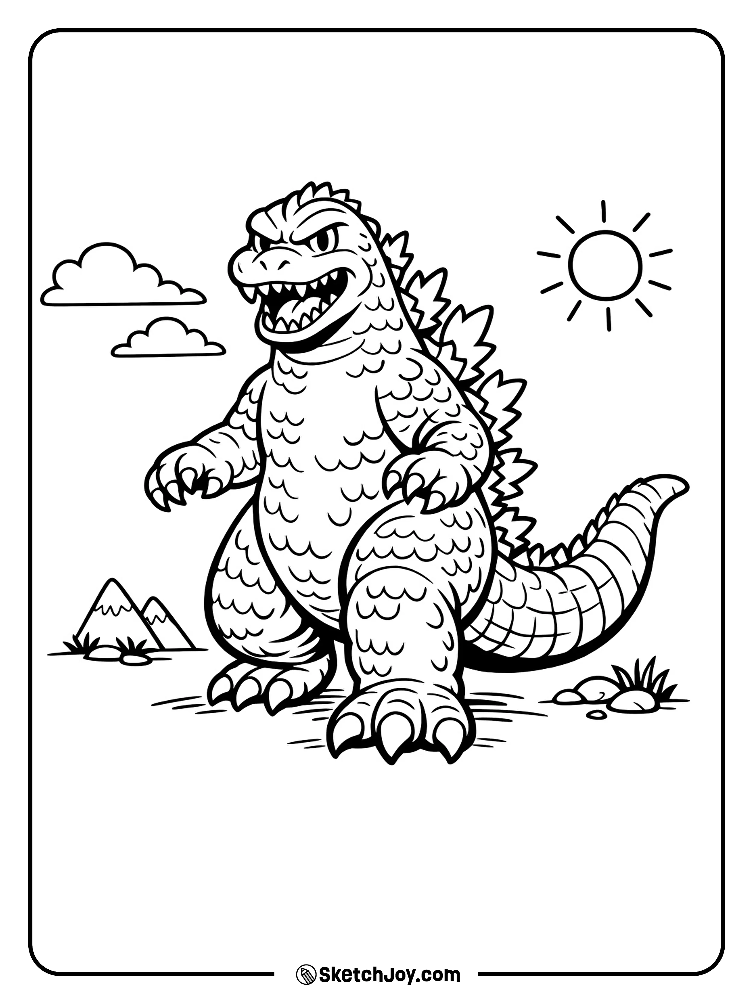 Godzilla takes a big step forward with a confident look.