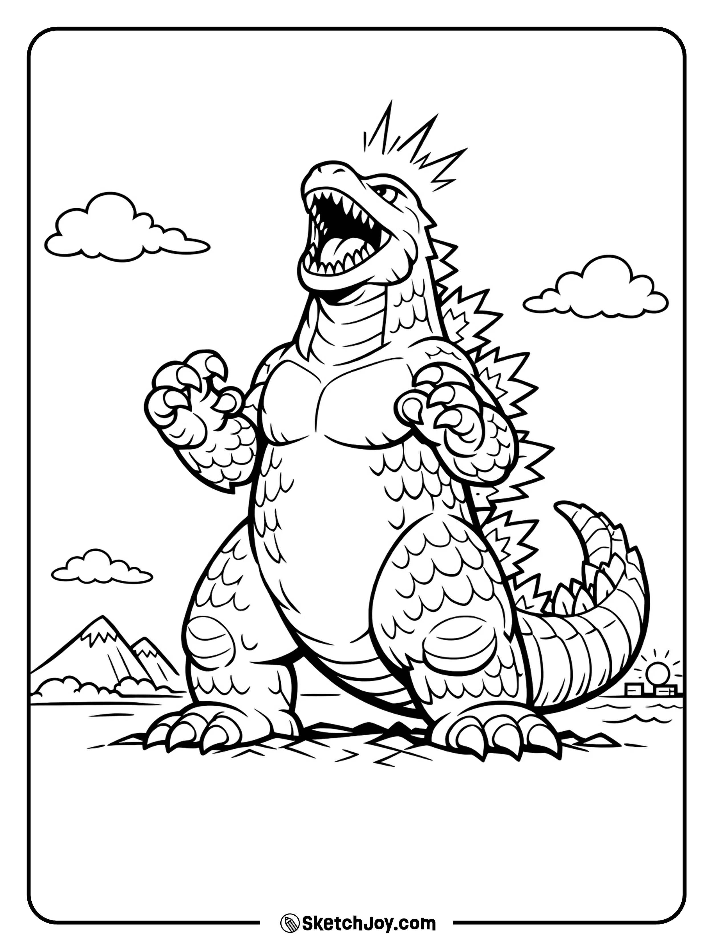 Godzilla lifts his head and roars like he just won a battle.