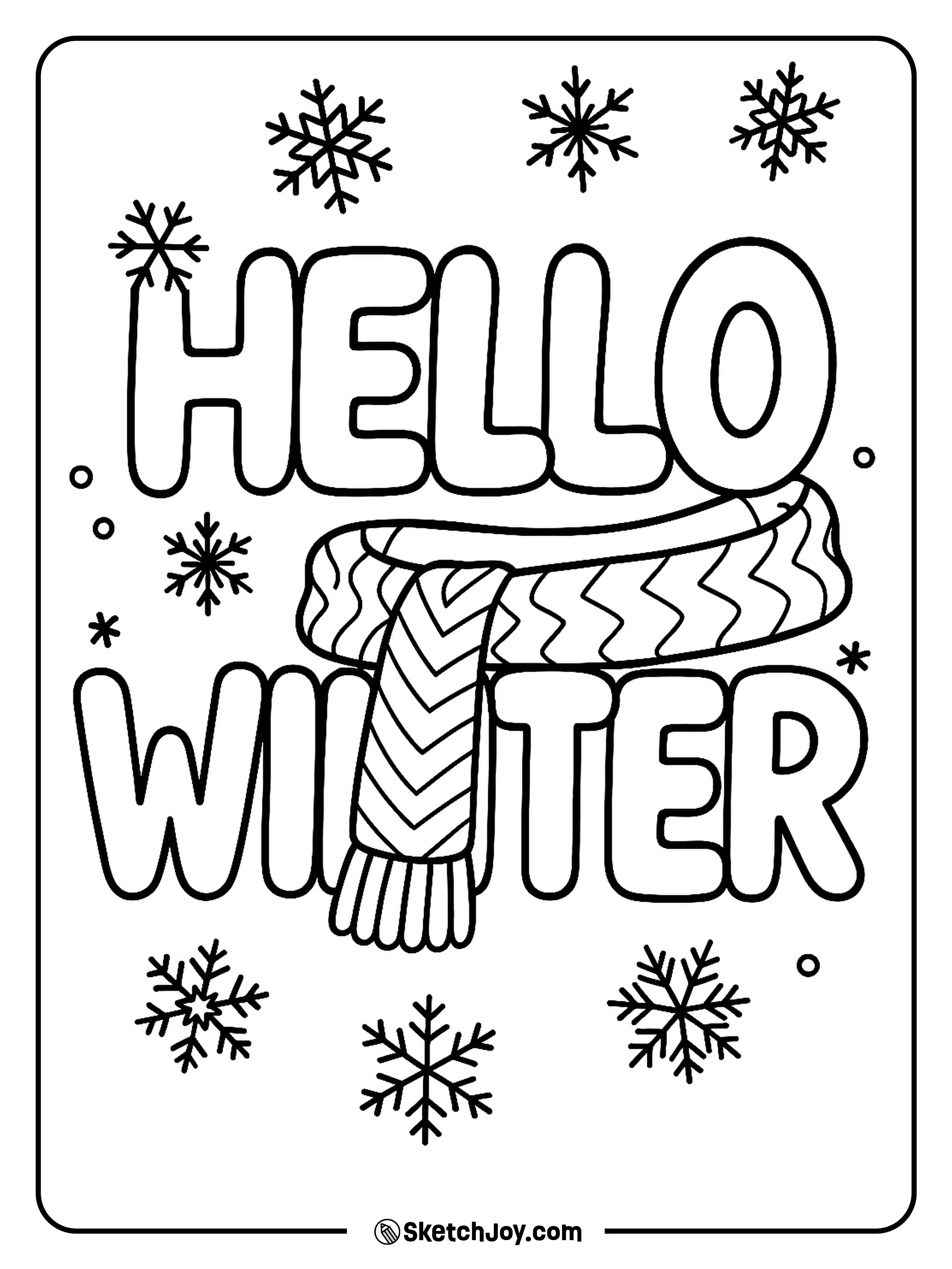 Big words sit with a scarf curled around the letters.