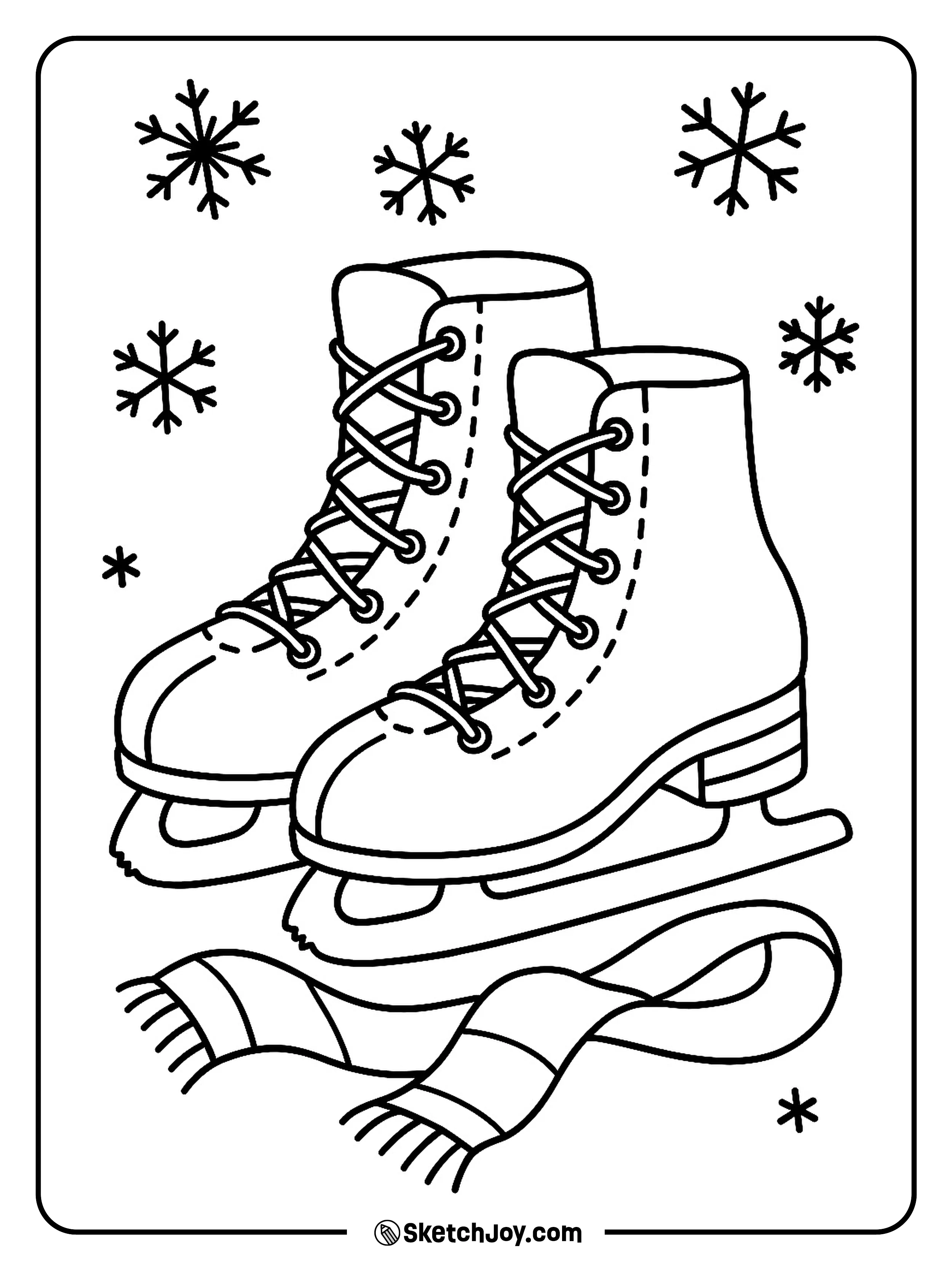 A pair of ice skates sits ready for the rink.