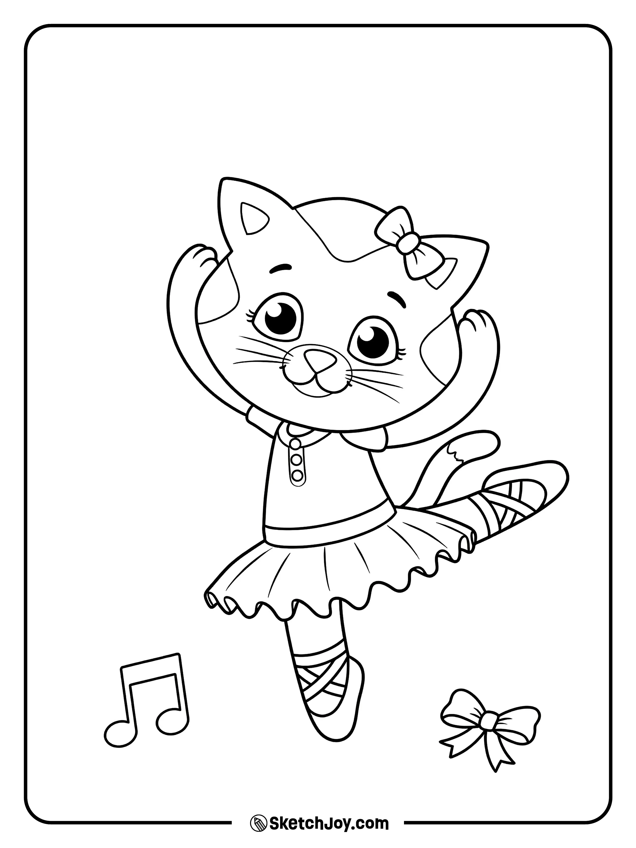 Katerina Kittycat dances like a ballerina with music notes.