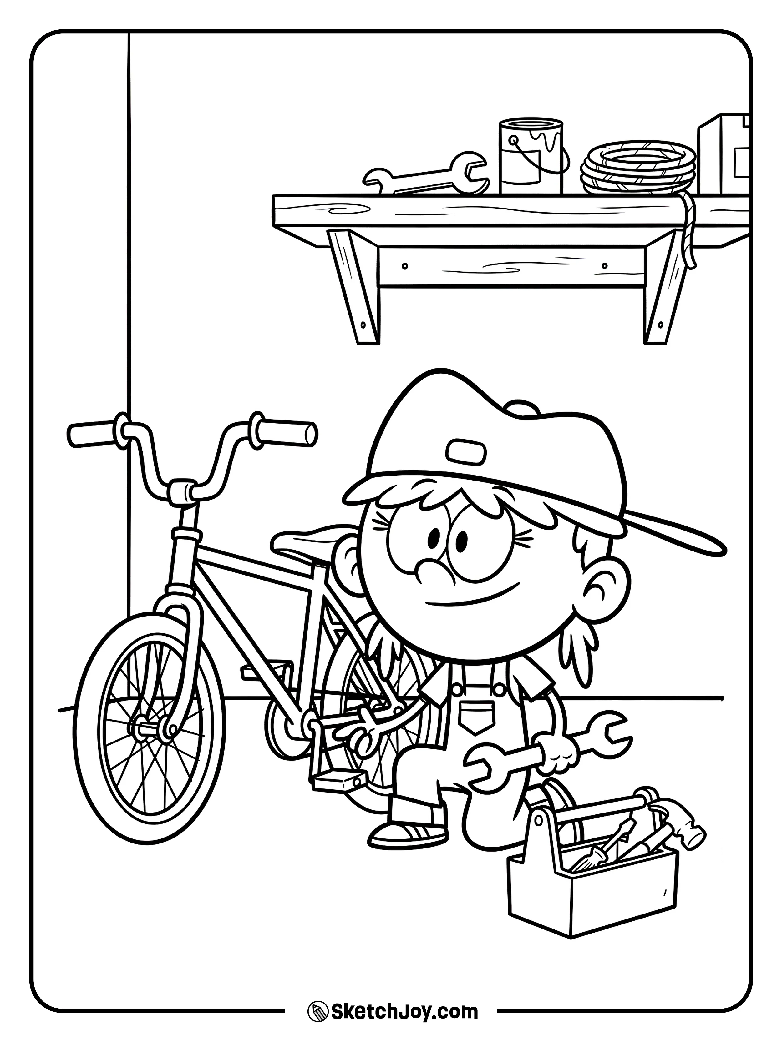 Lana works on a bike like a real mechanic.