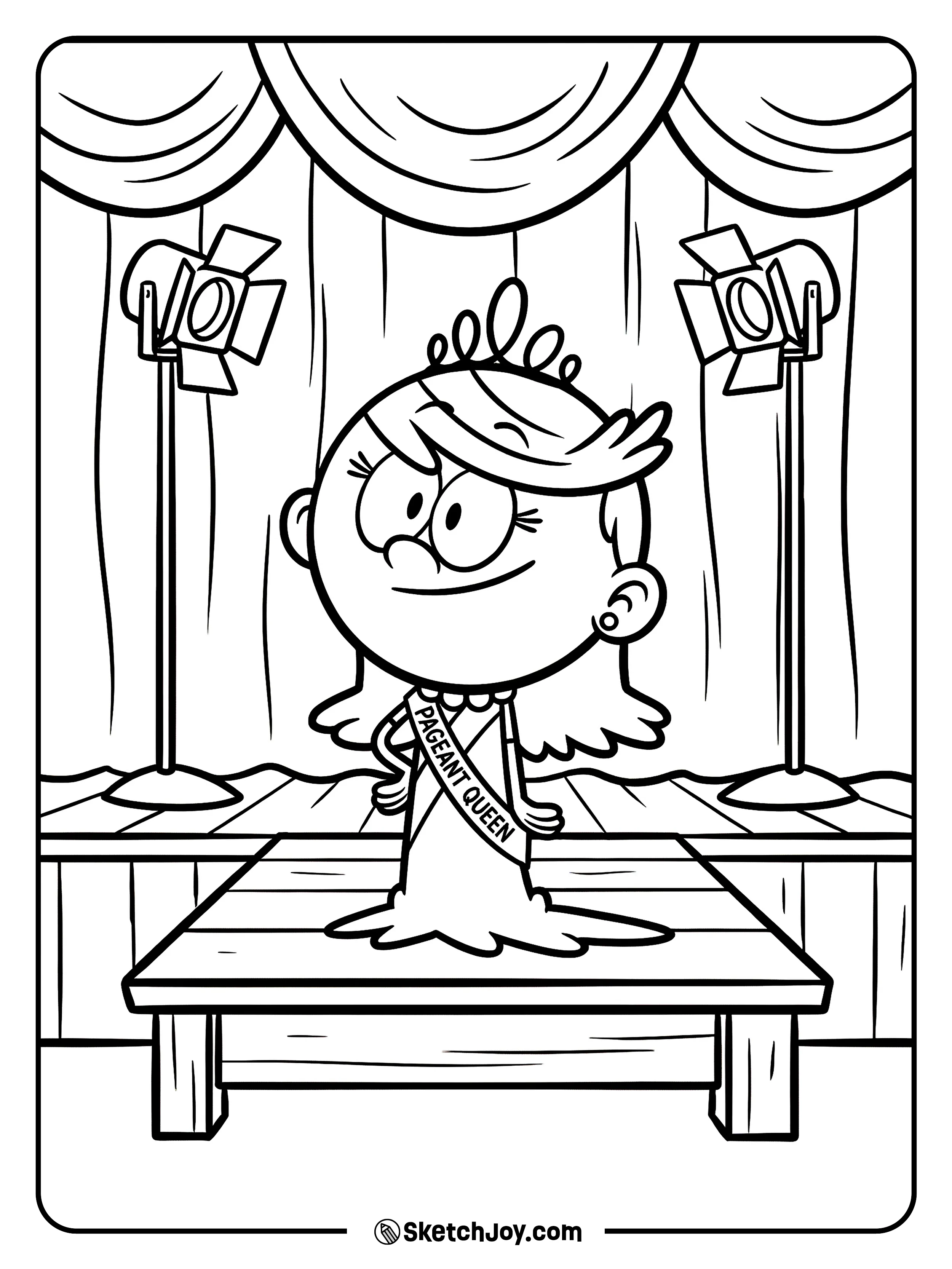 Lola stands on a small stage like a true star.