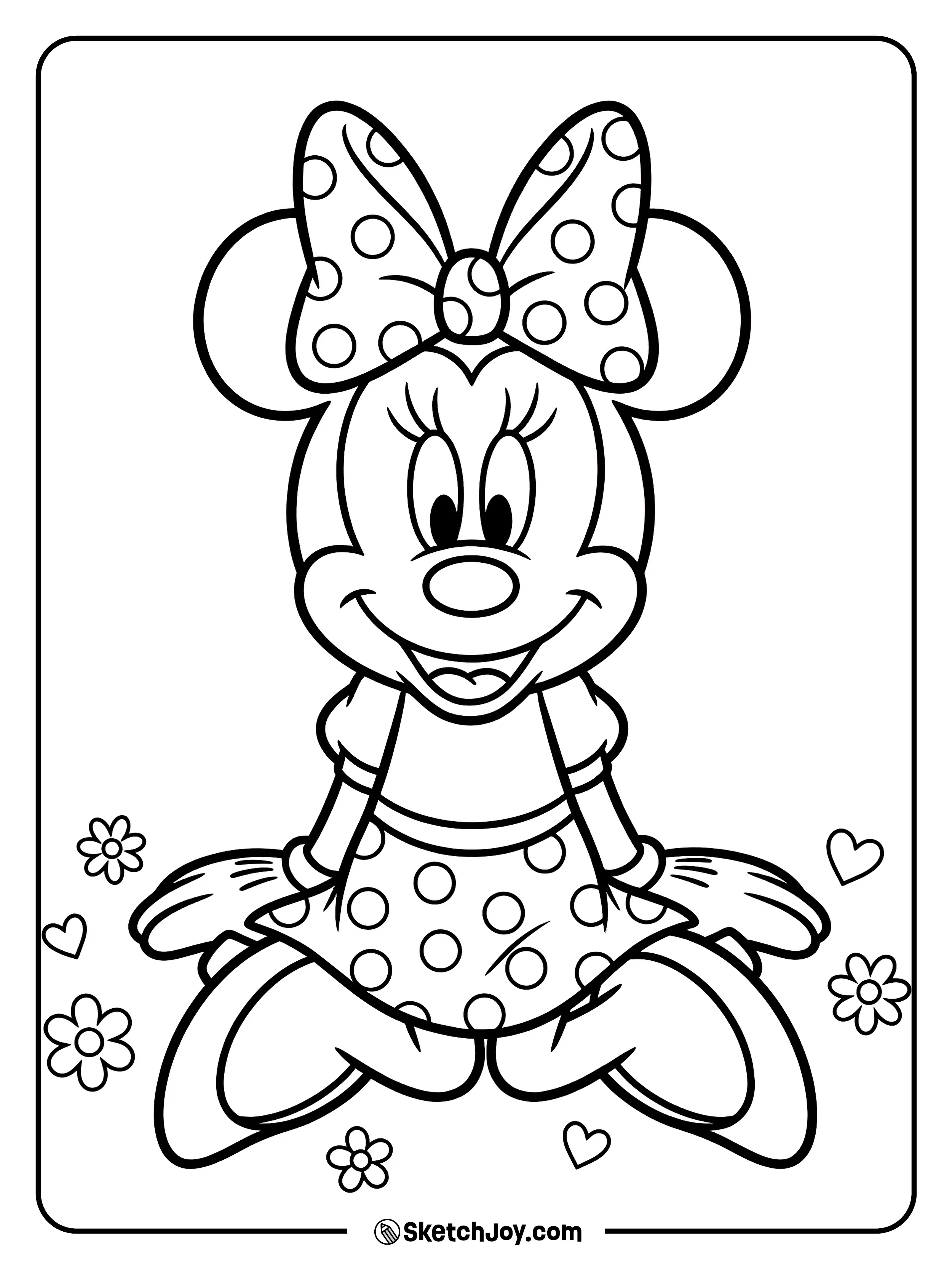 Minnie sits neatly with her hands in her lap.