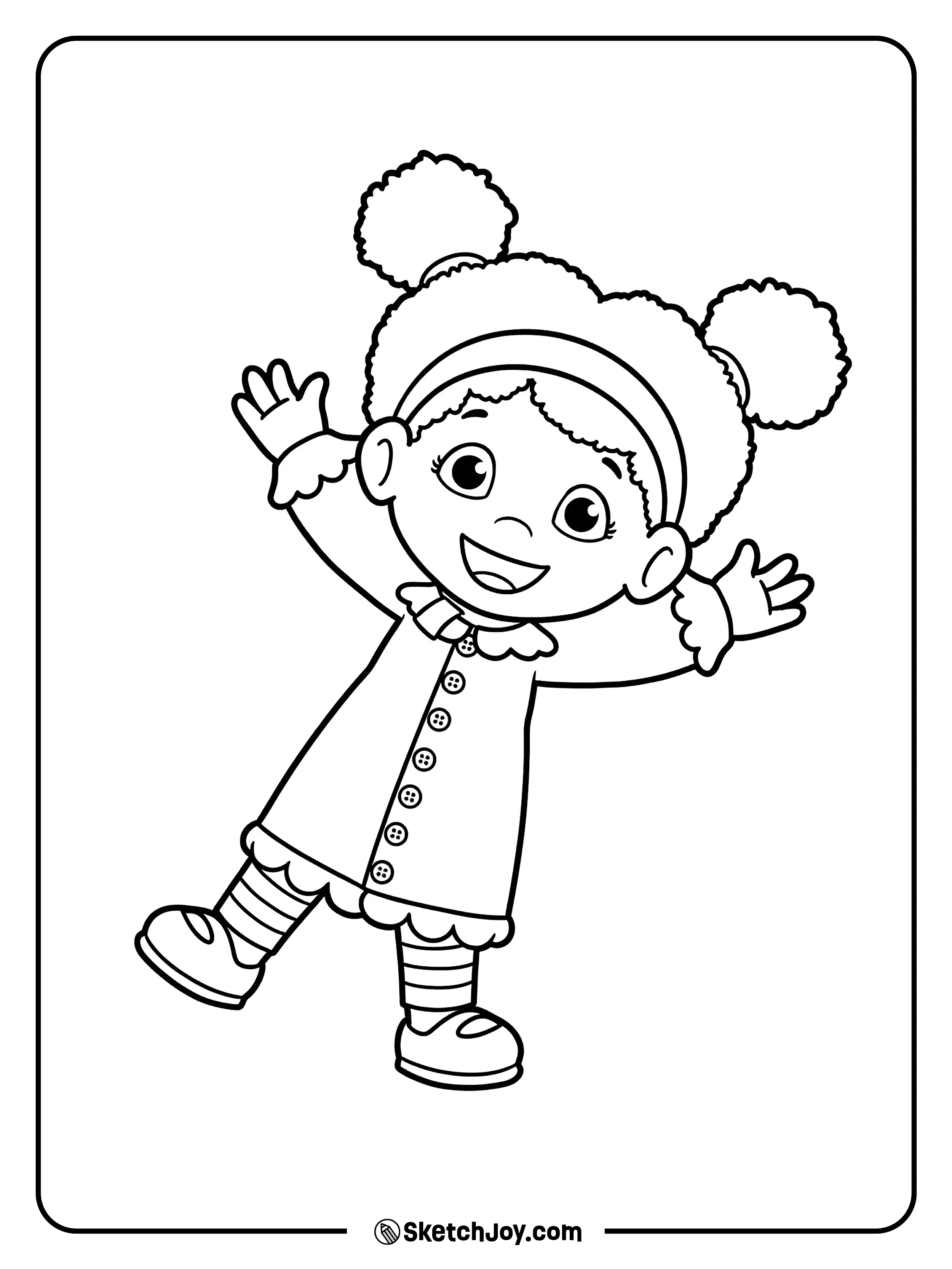 Miss Elaina throws her arms up and waves.