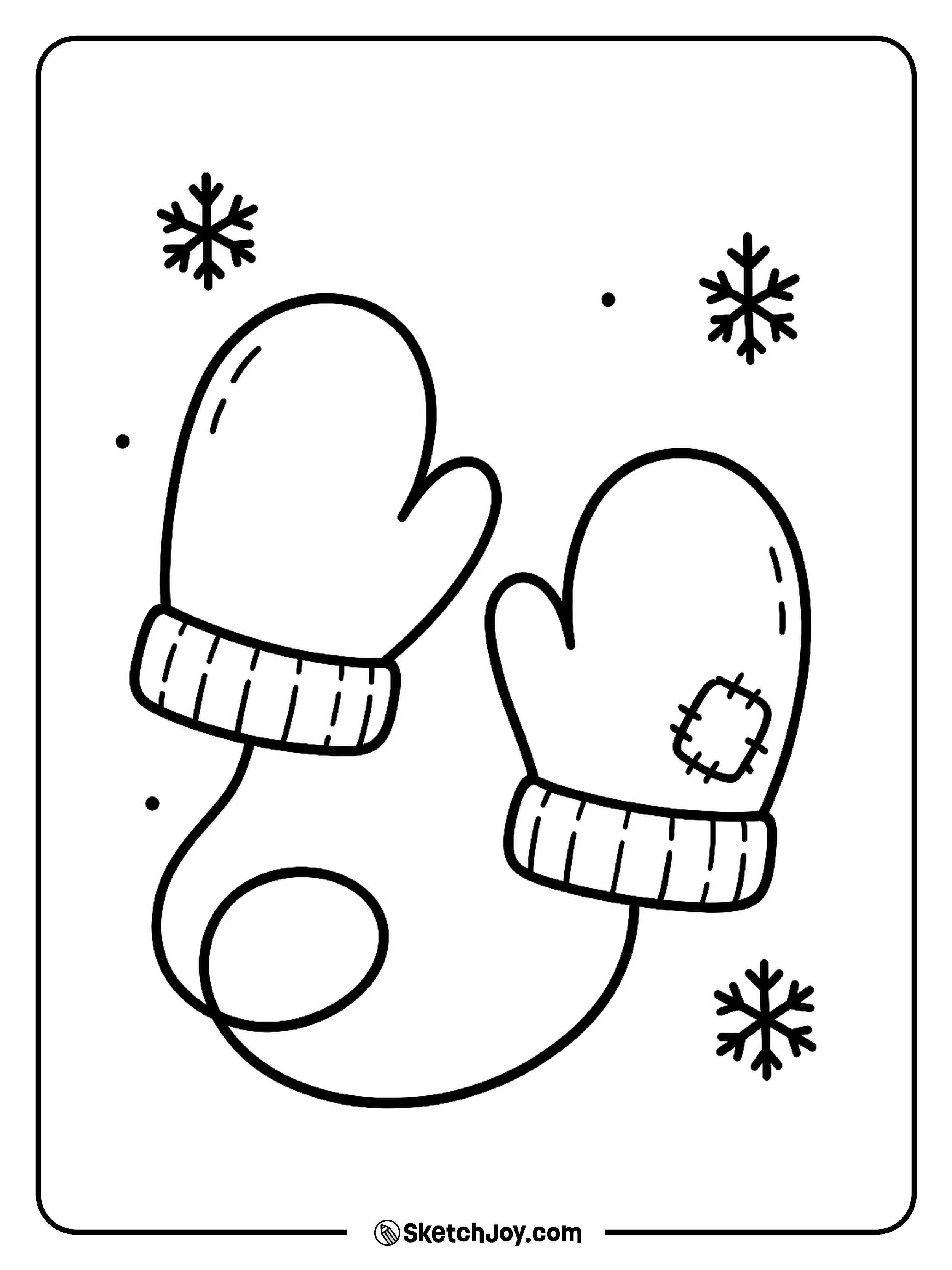 Two mittens hang together like best friends.