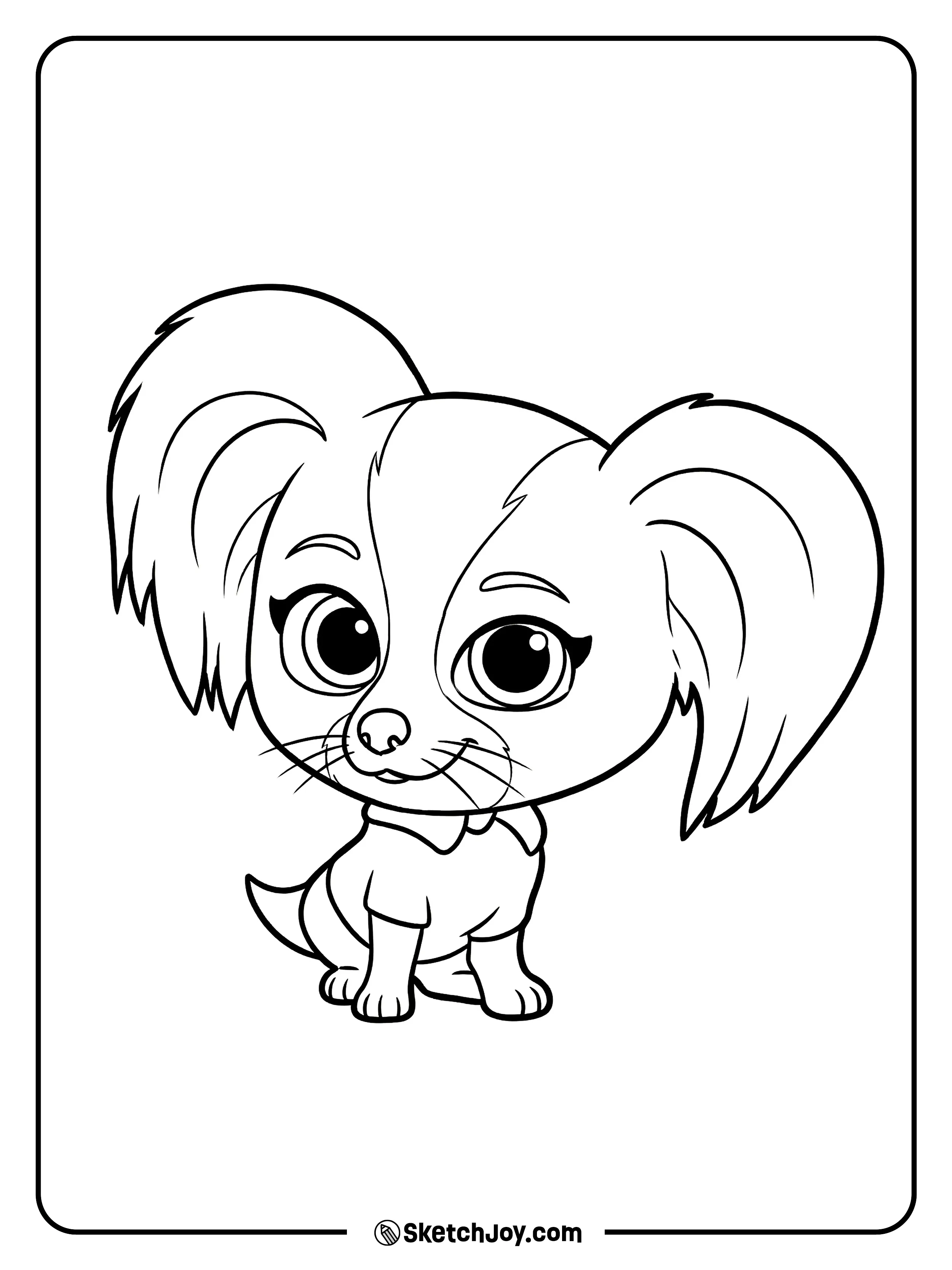 Mr. Puppypaws sits with his big floppy ears and a calm smile.