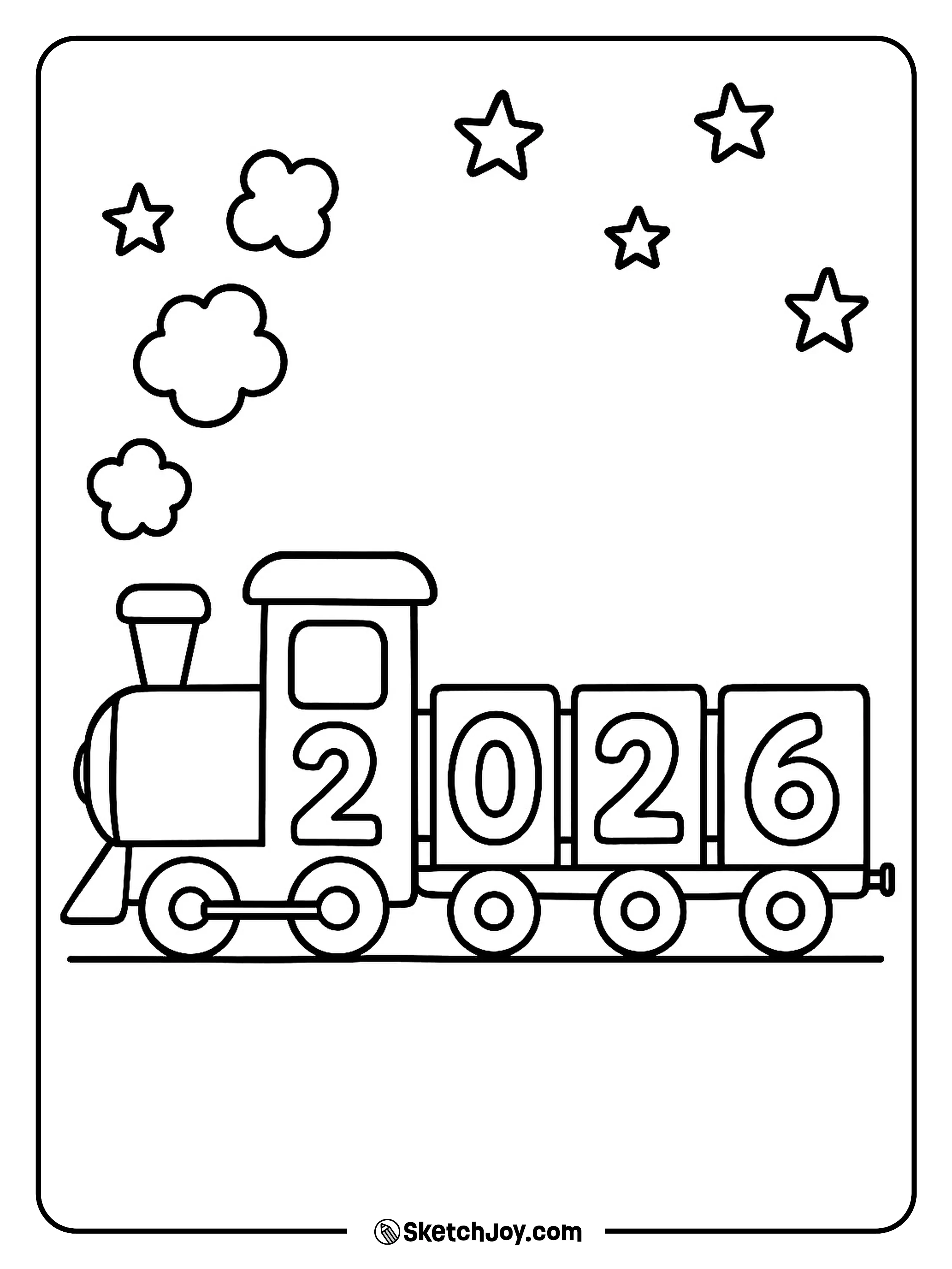 A cute train carries 2-0-2-6 as cars.