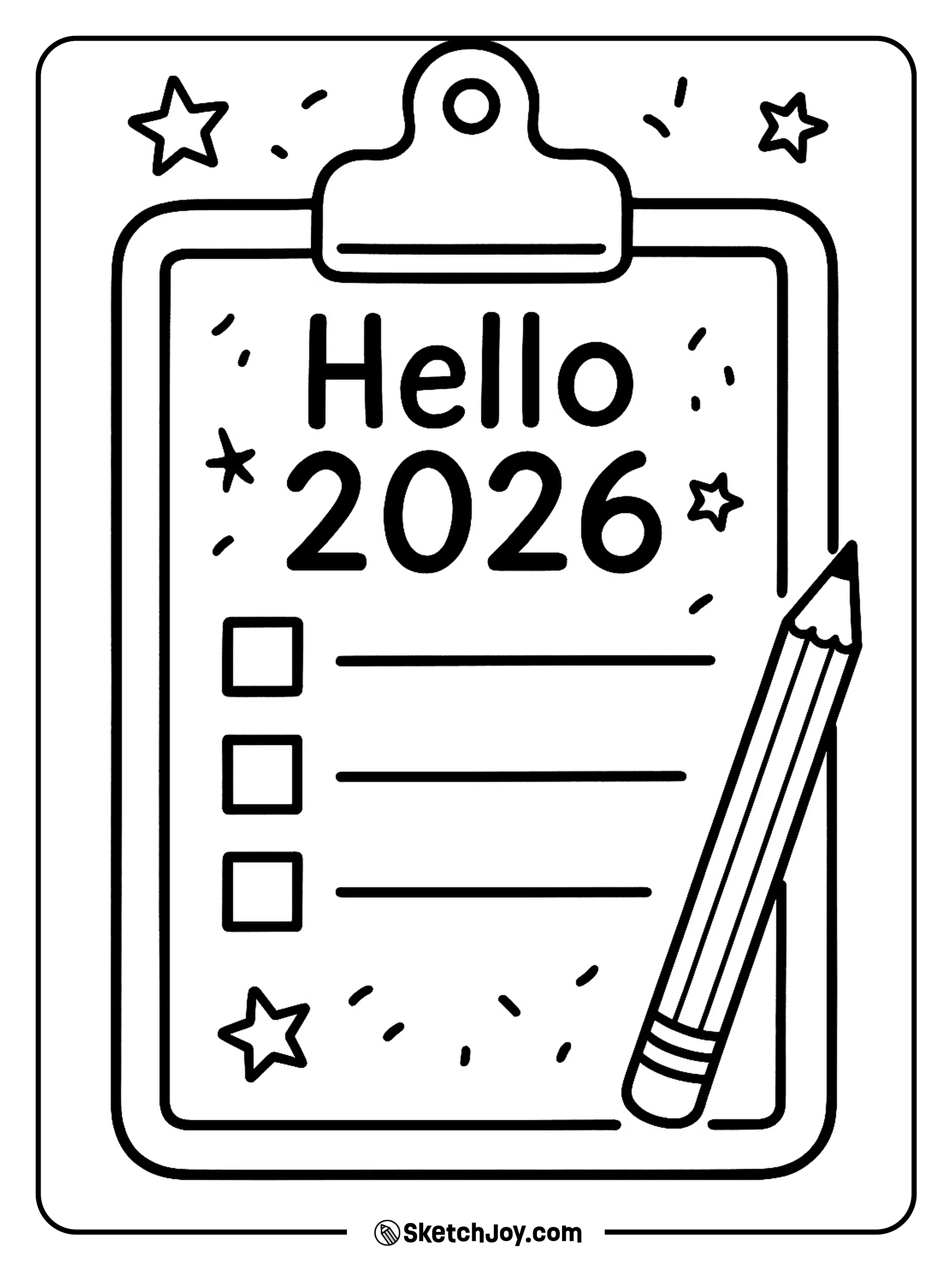 A simple goal list says Hello 2026.