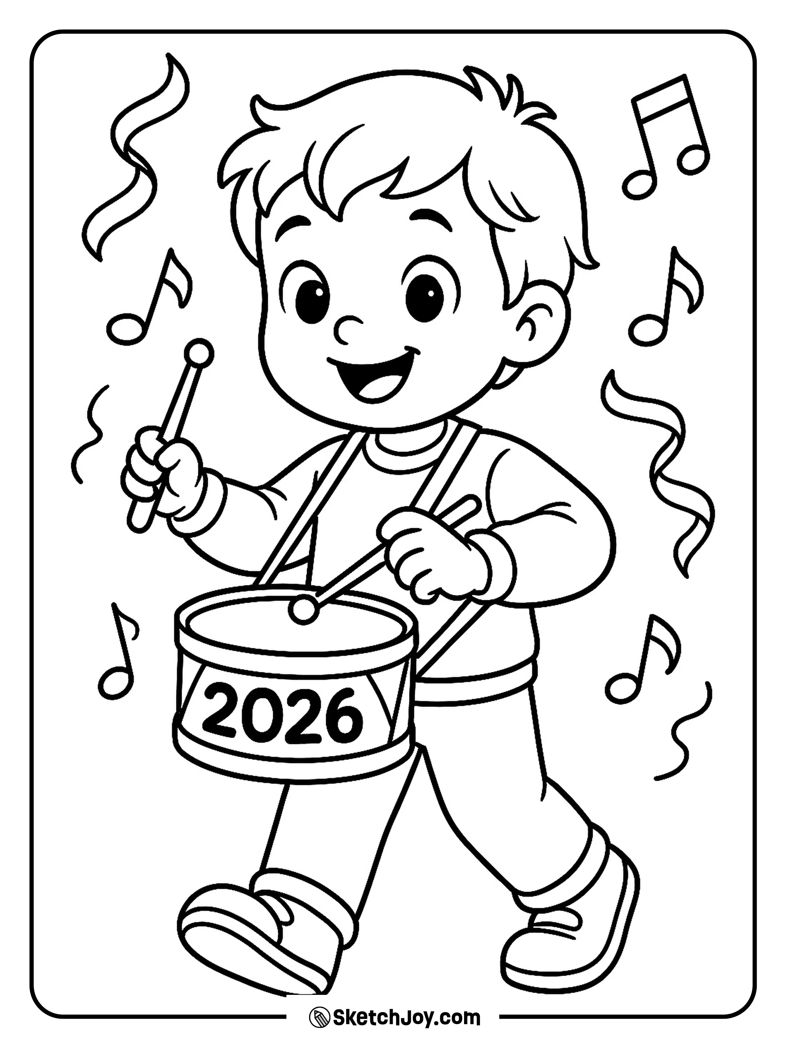 A kid plays a drum to start 2026.