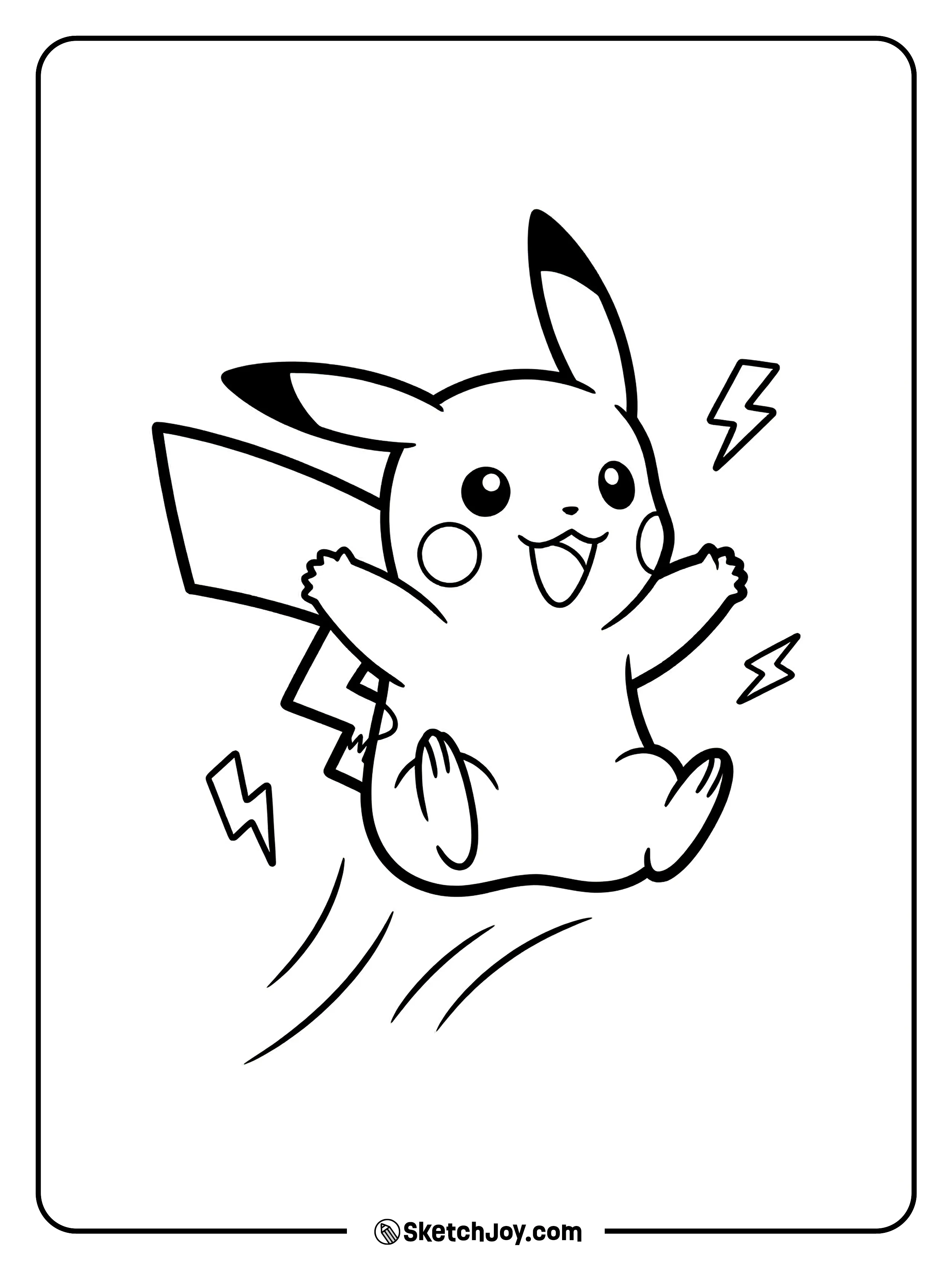 Pikachu jumps high with joy.
