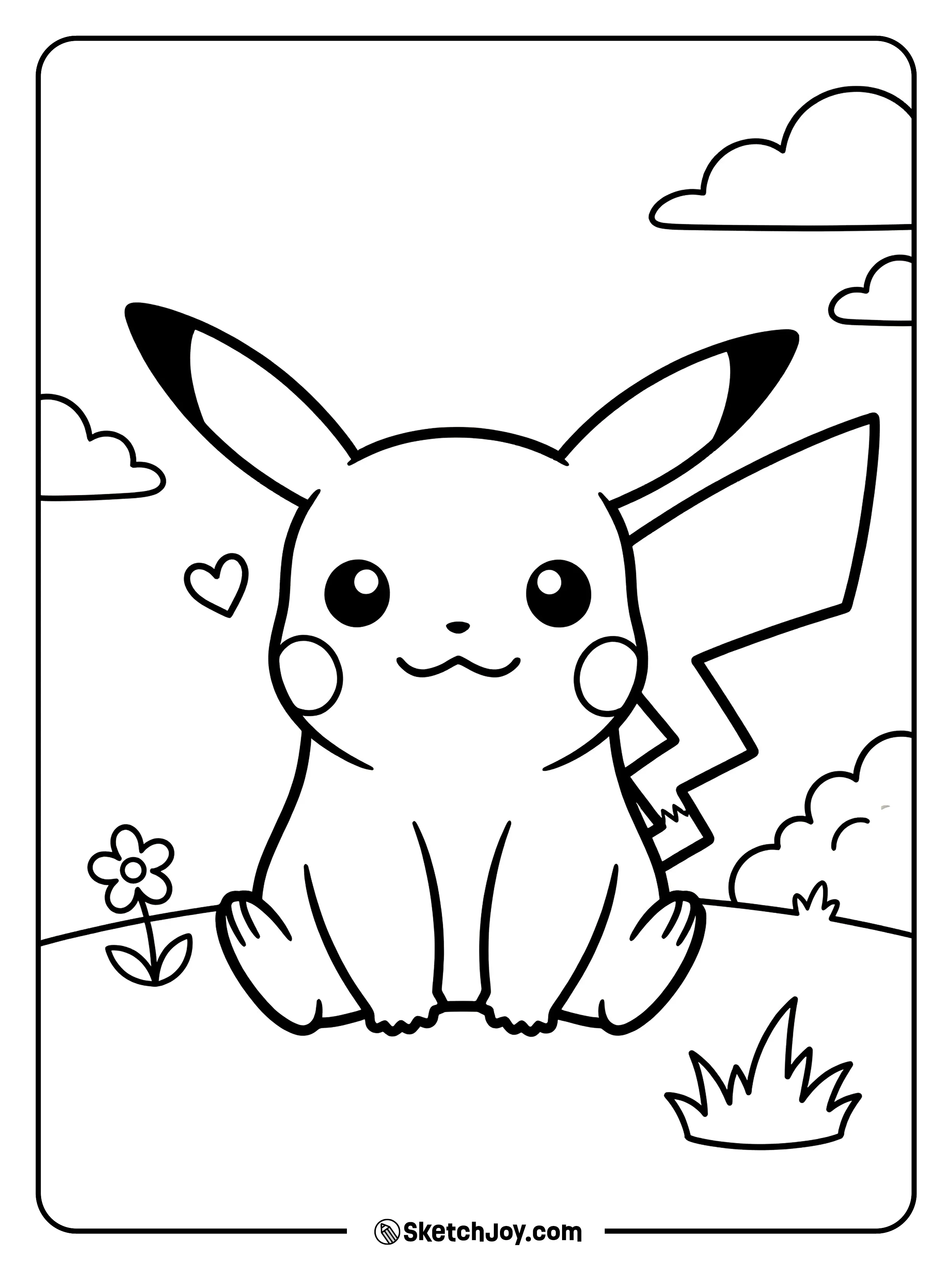 Pikachu sits calmly and smiles at you.