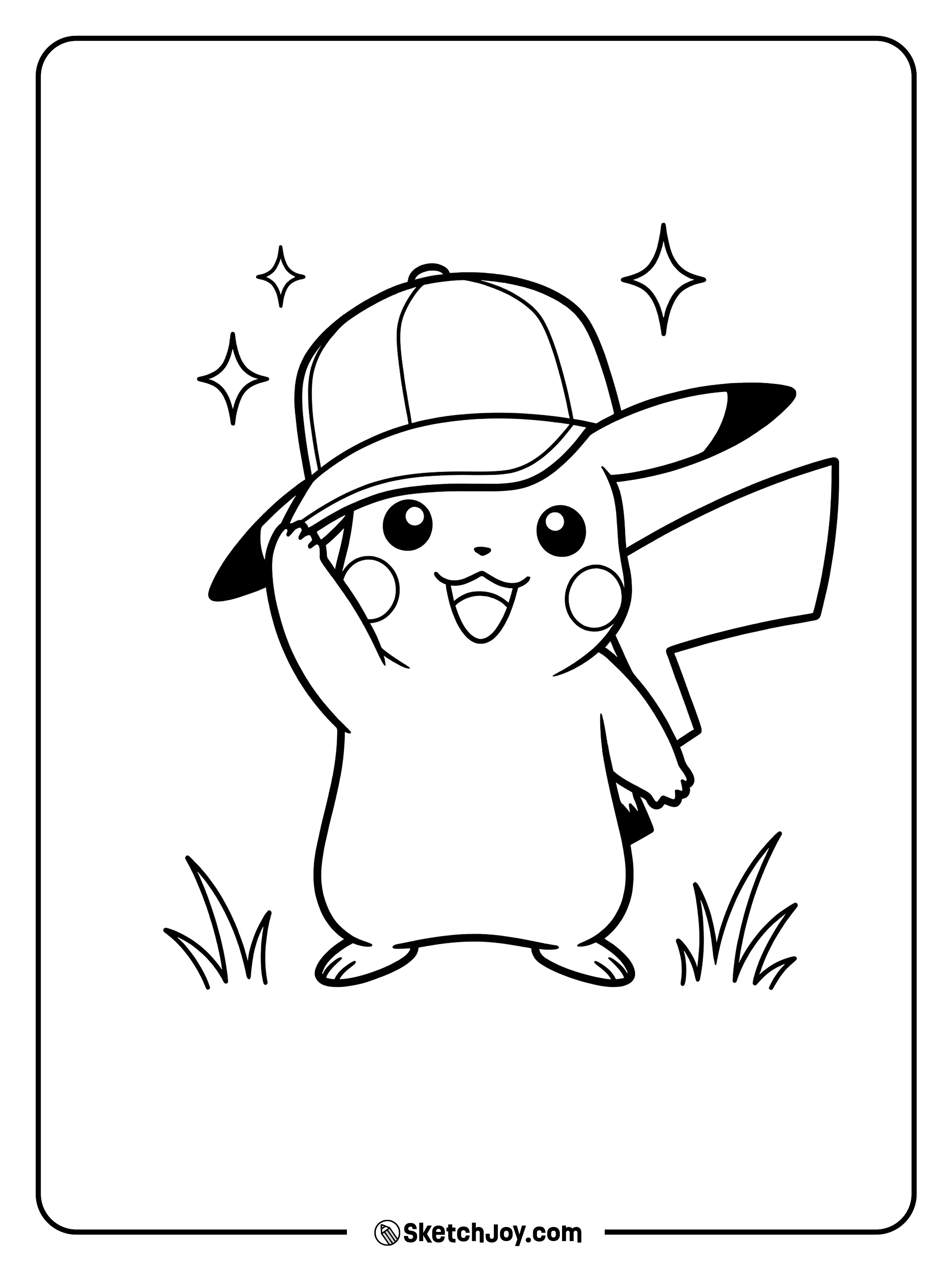 Pikachu wears a sporty cap and smiles.