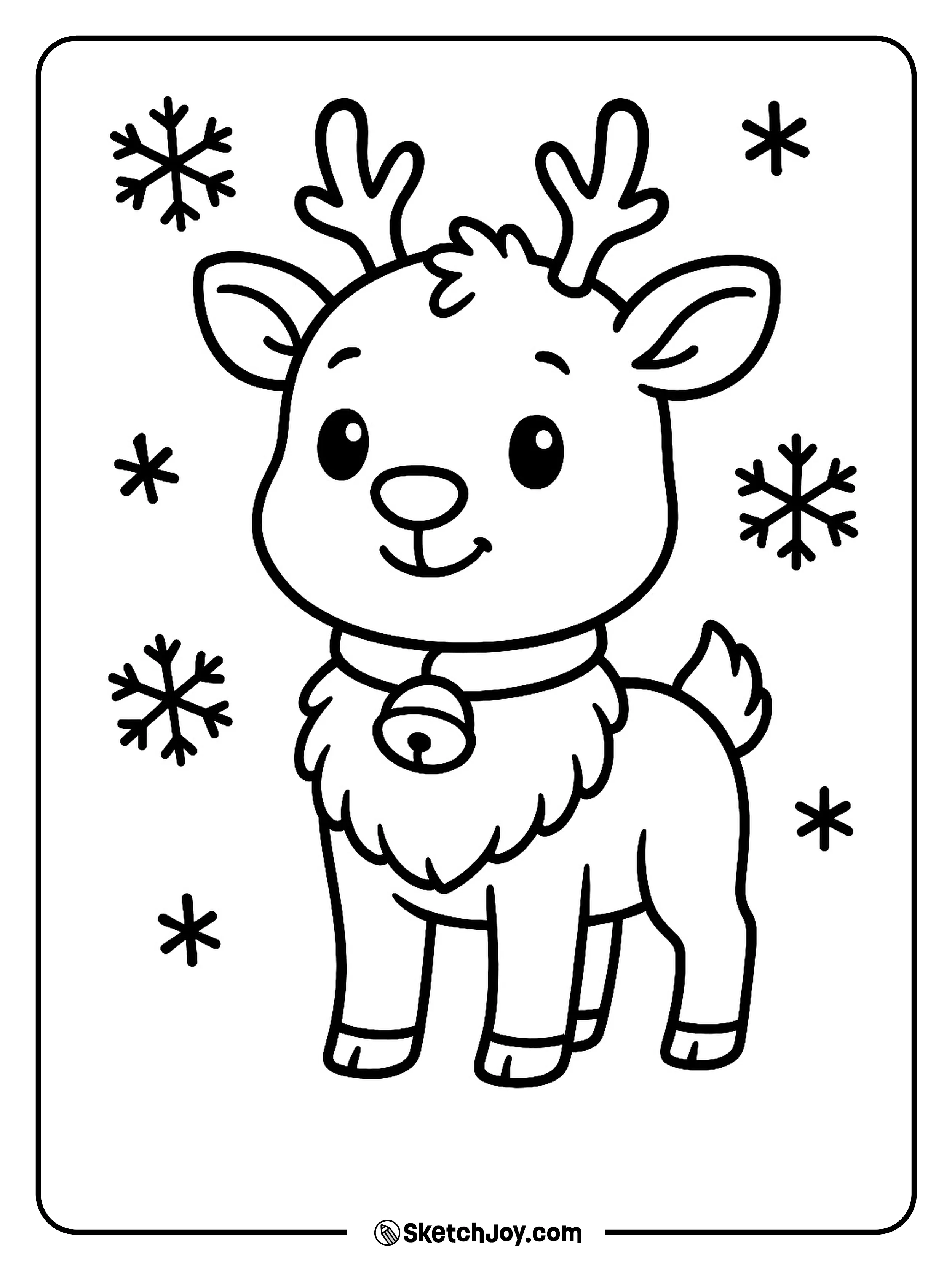 A sweet reindeer stands proud with a bell on its collar.