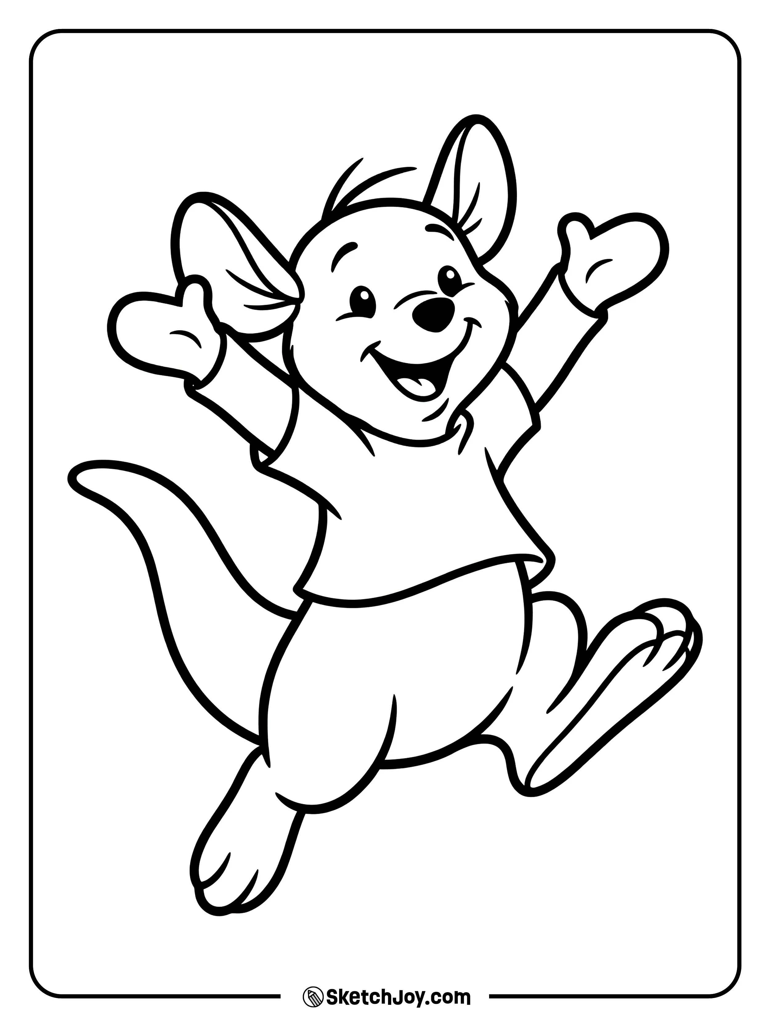 Roo jumps up with a big happy smile.