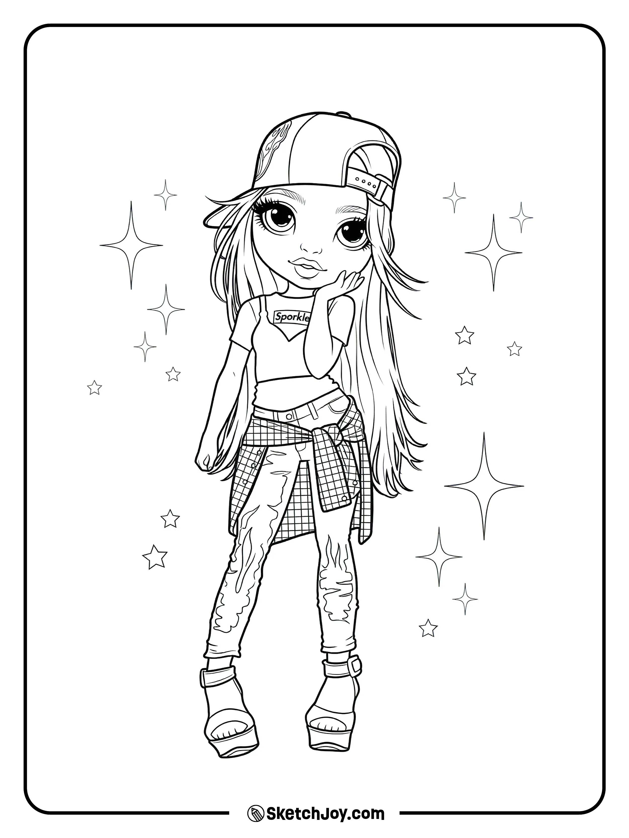 Ruby Anderson poses in a sporty outfit with a cap and long flowing hair.