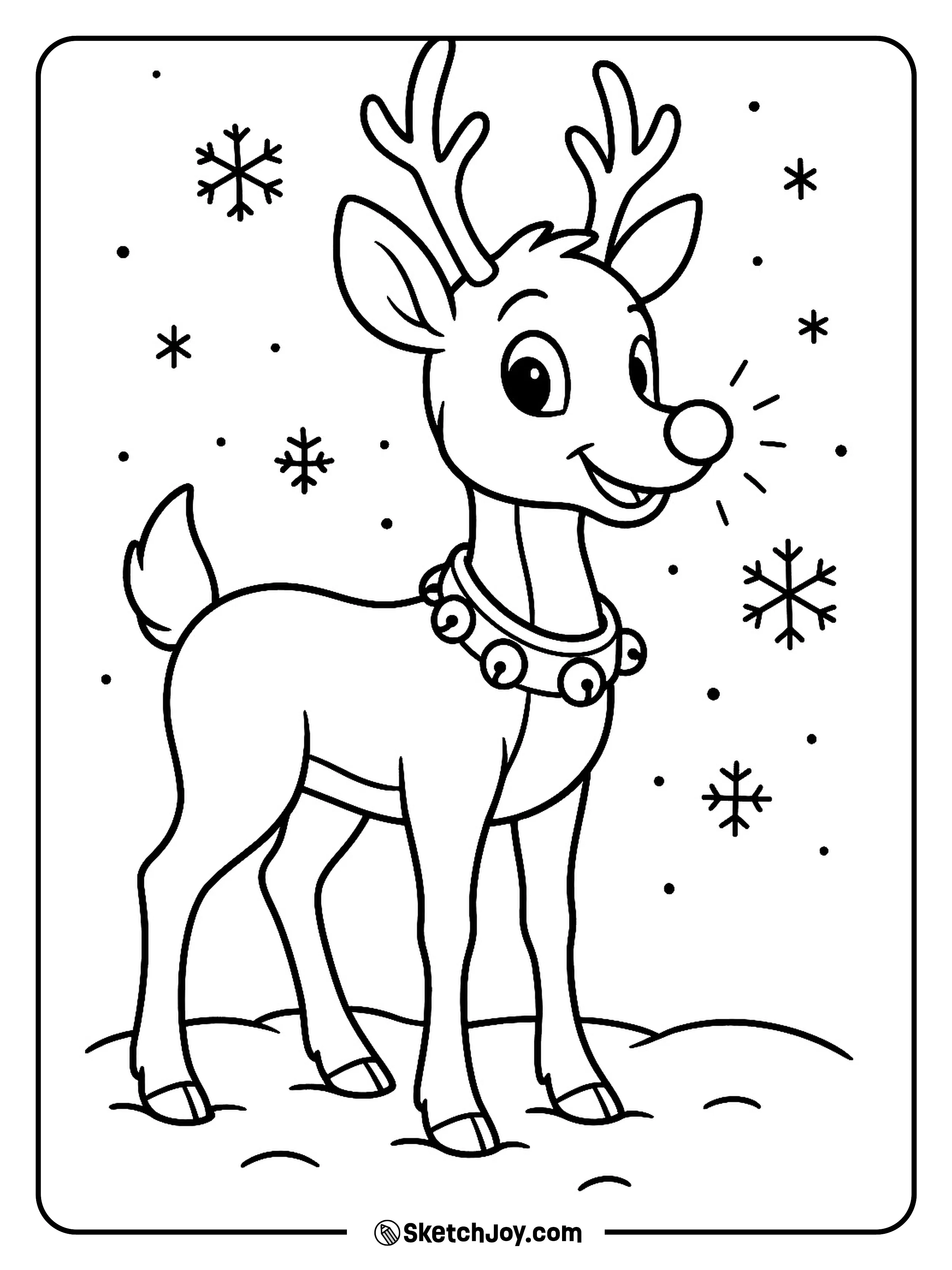 Rudolph stands tall with his glowing nose, ready to help Santa on Christmas Eve.