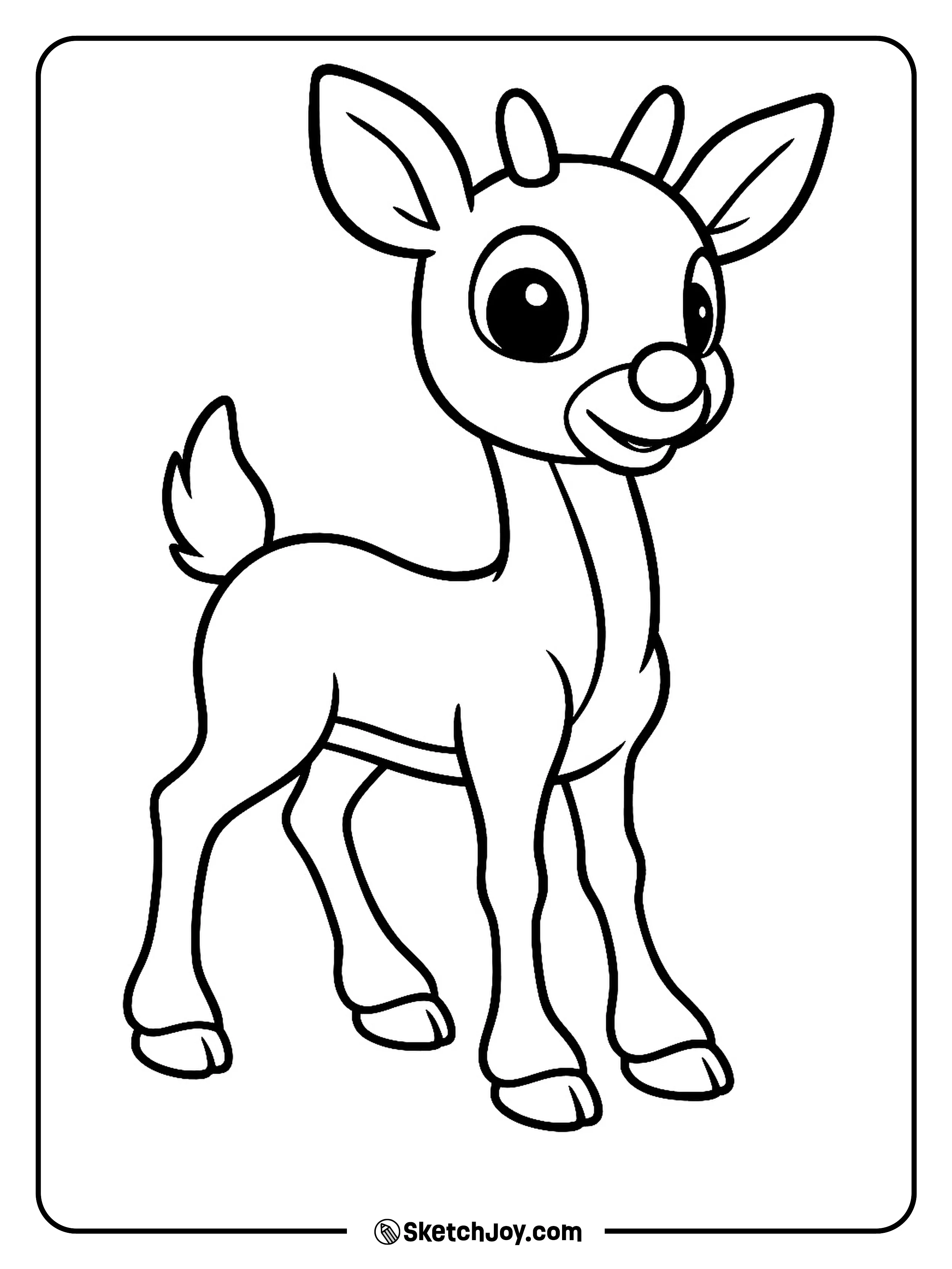 Rudolph stands in a classic side pose with his nose glowing and tail up.