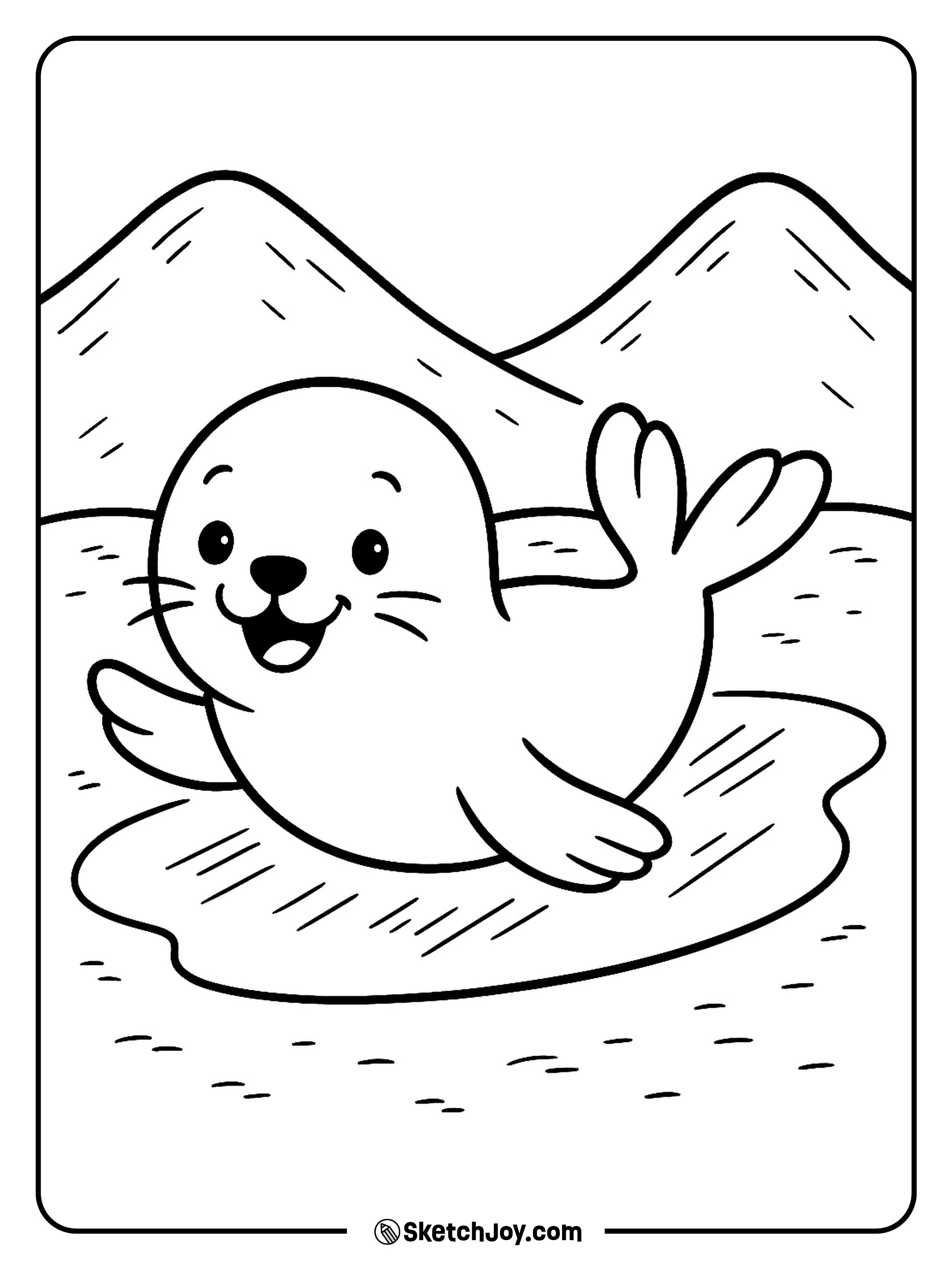 A seal glides on its belly with a silly grin.