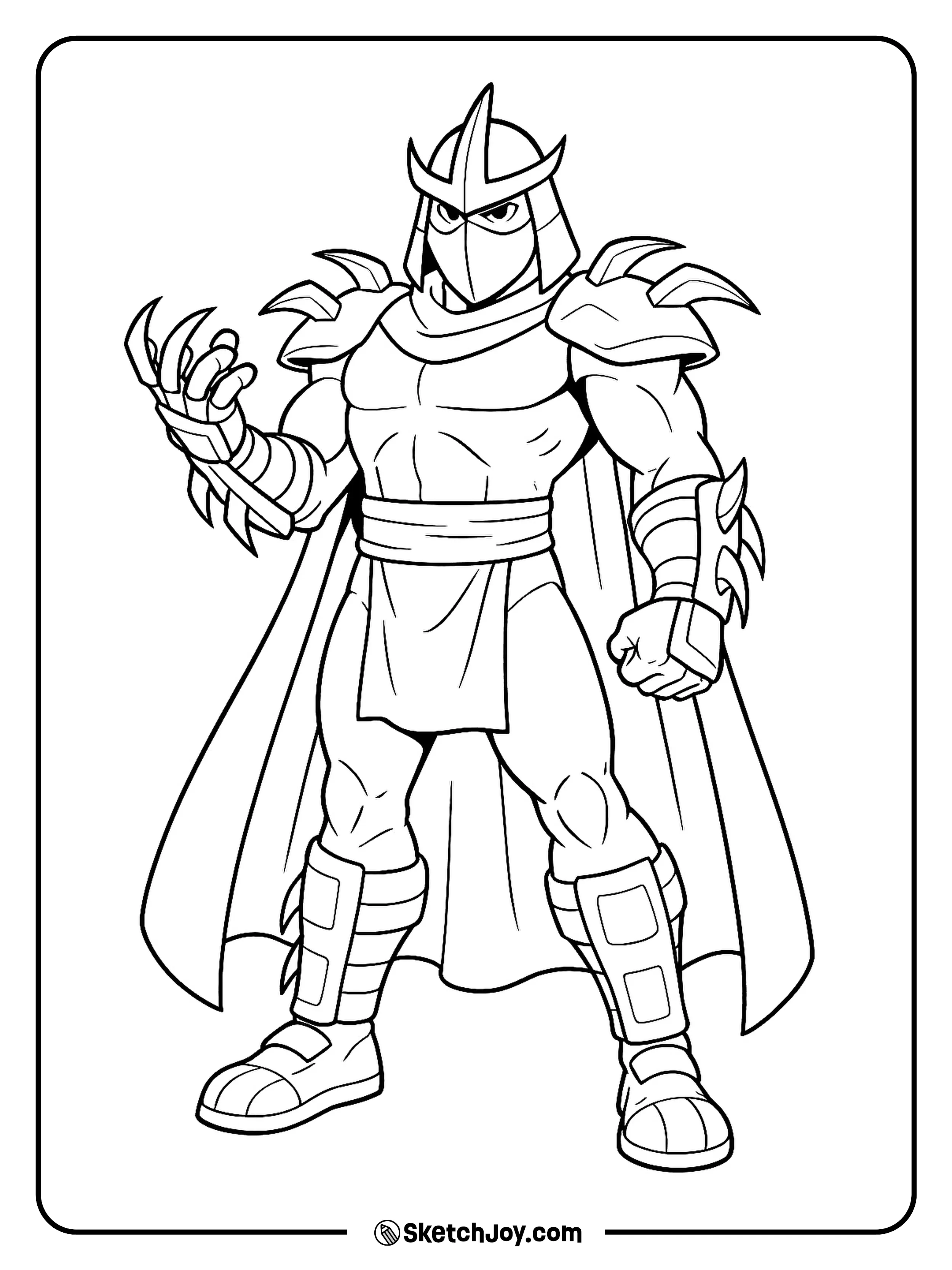 Shredder stands tall in his sharp armor, ready to attack.