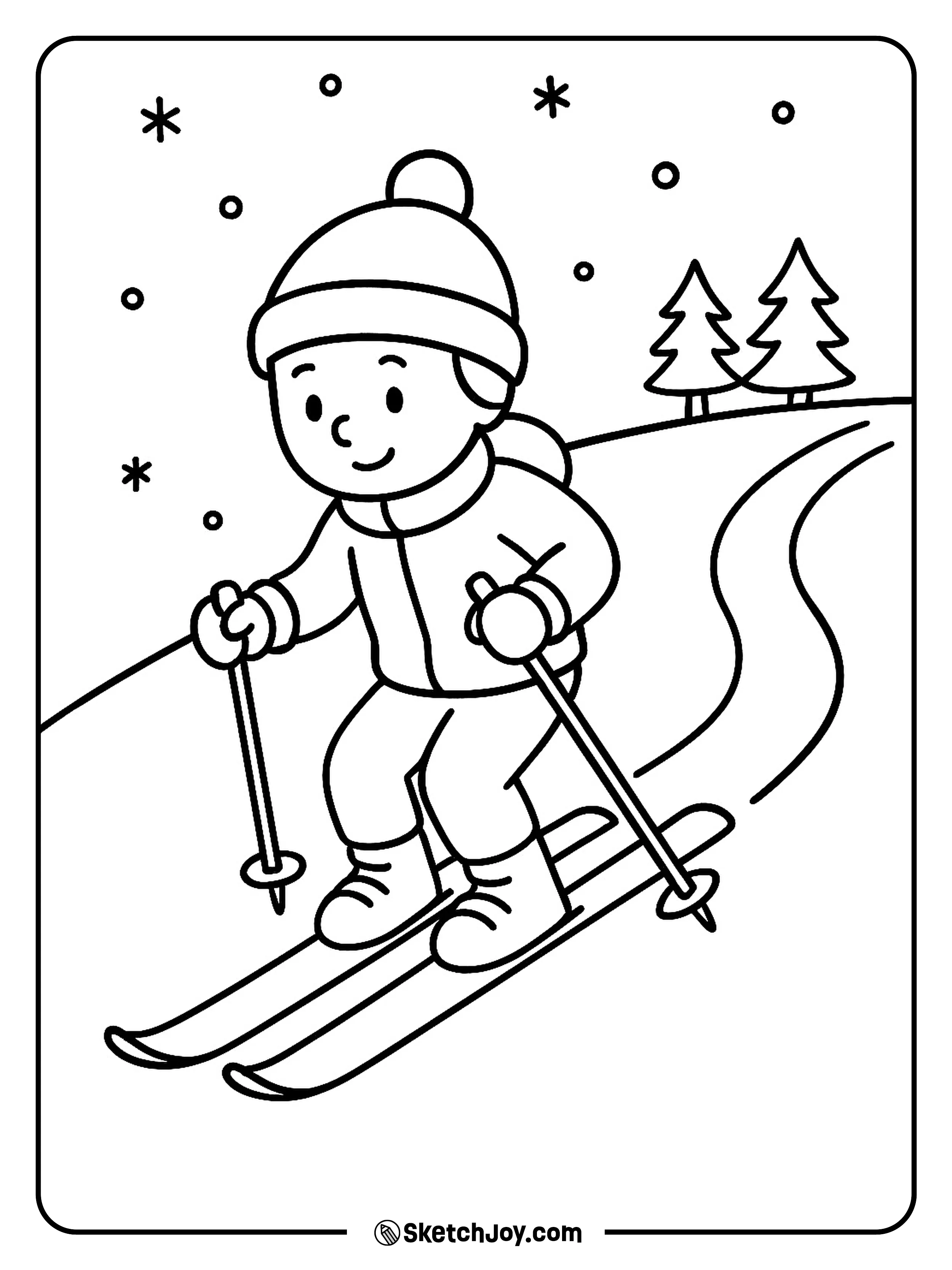 A skier glides downhill with poles held steady.