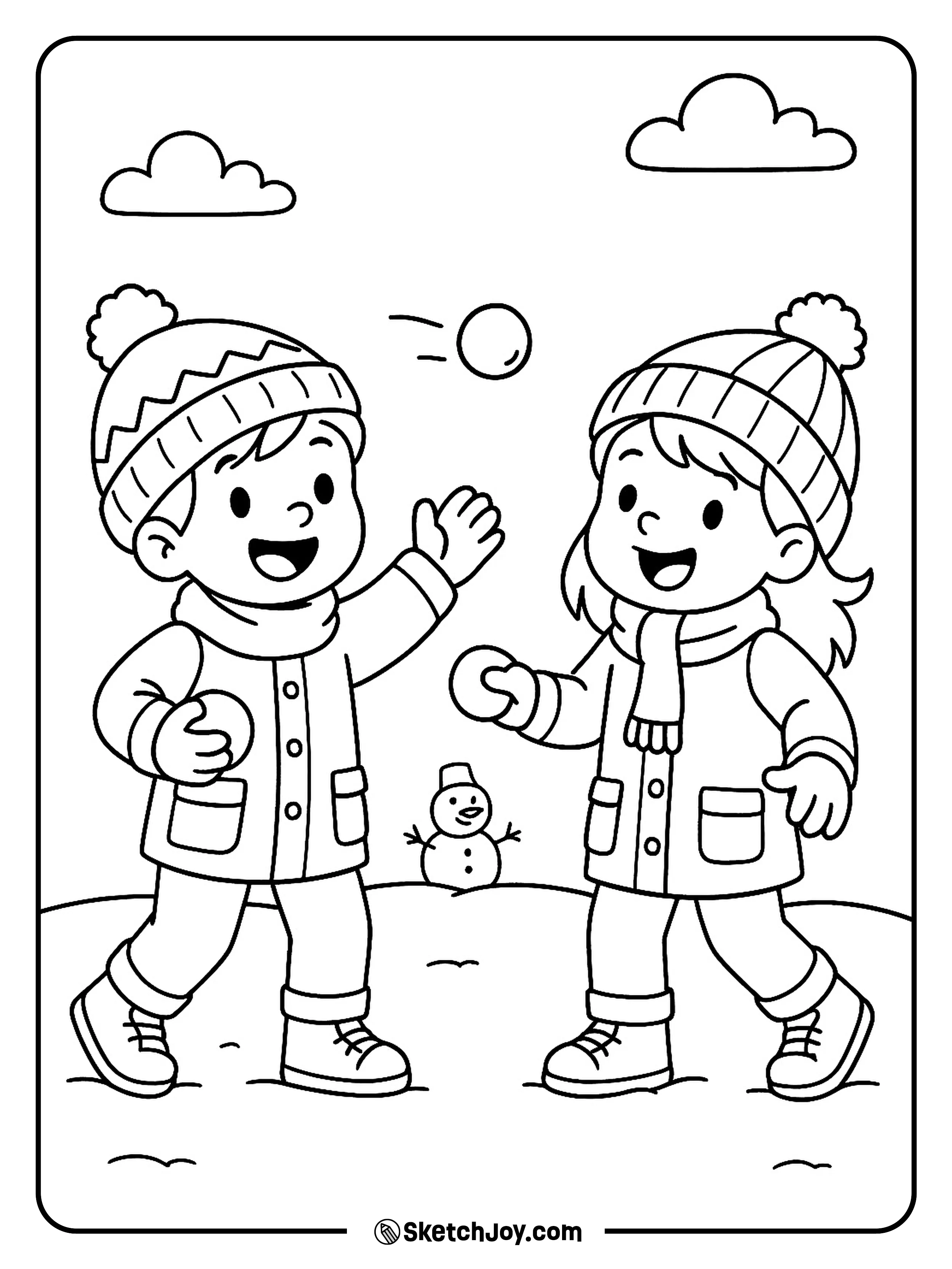 Two kids toss snowballs in a friendly game.