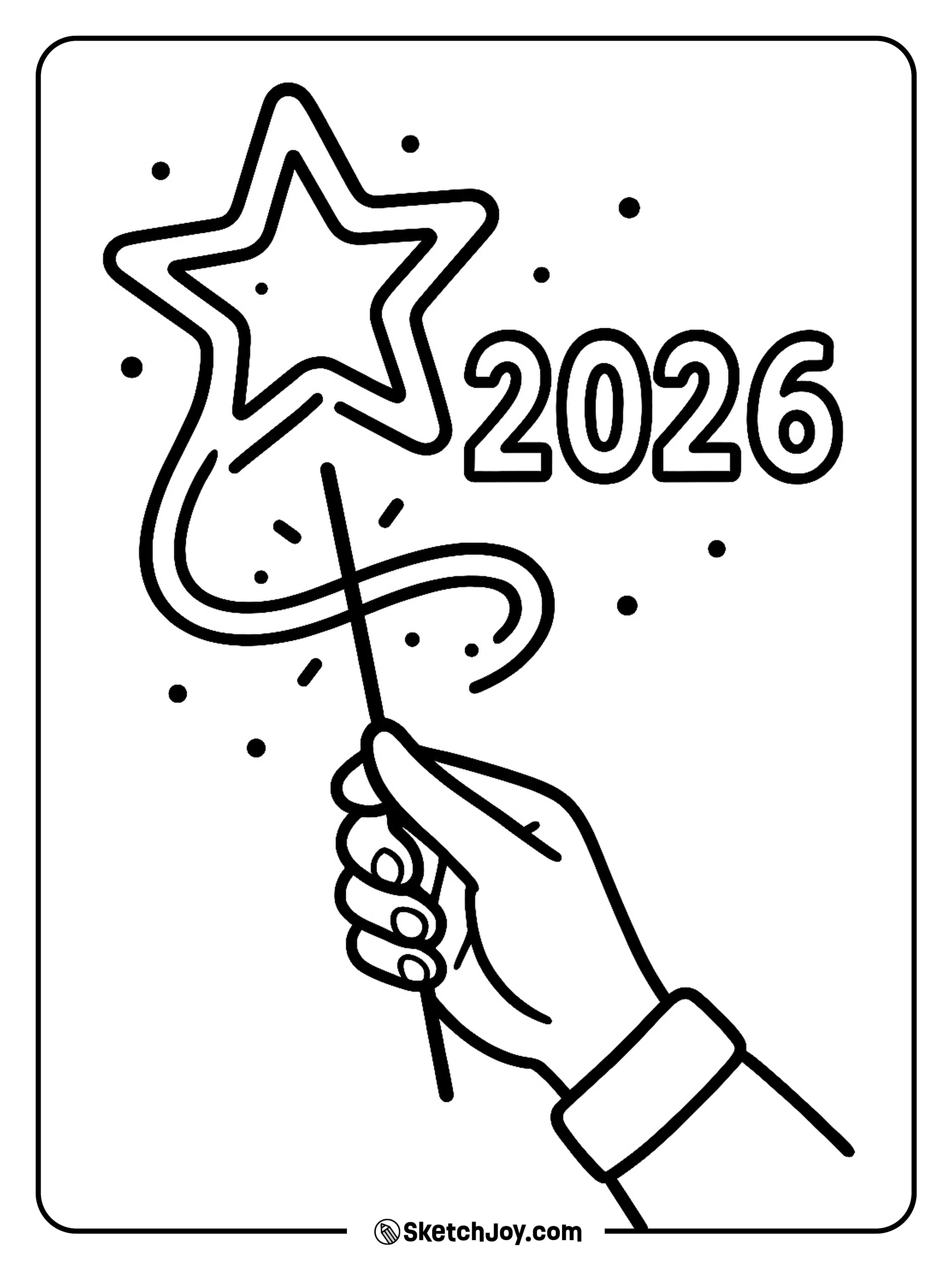 A hand draws a star with a sparkler for 2026.