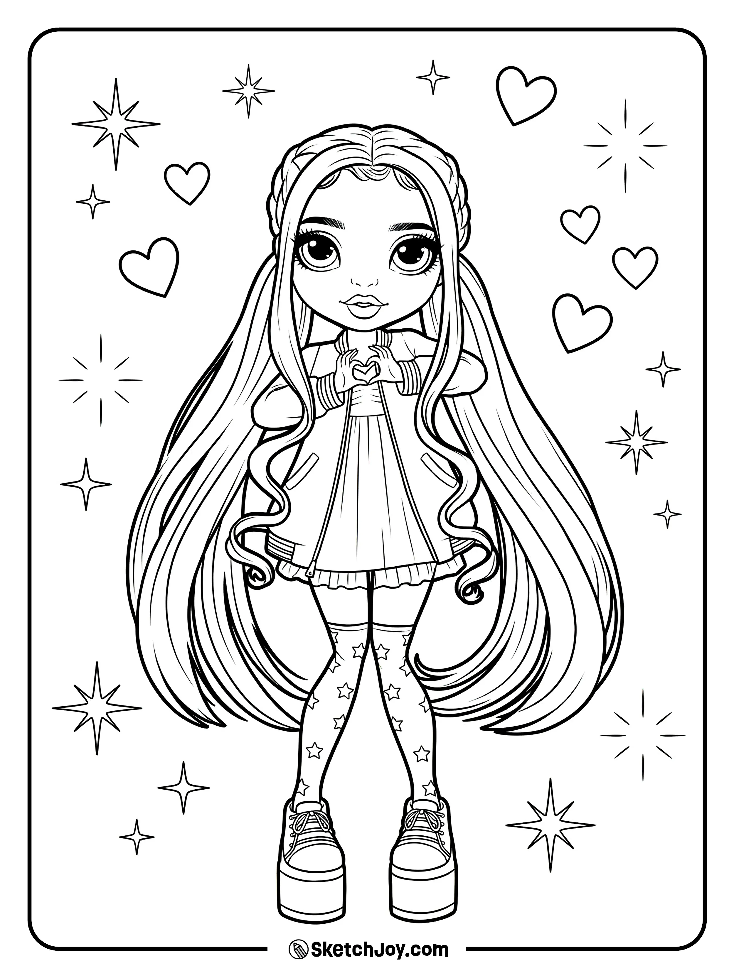 Sunny Madison stands in a cute dress and long hair while making a sweet heart sign with her hands.