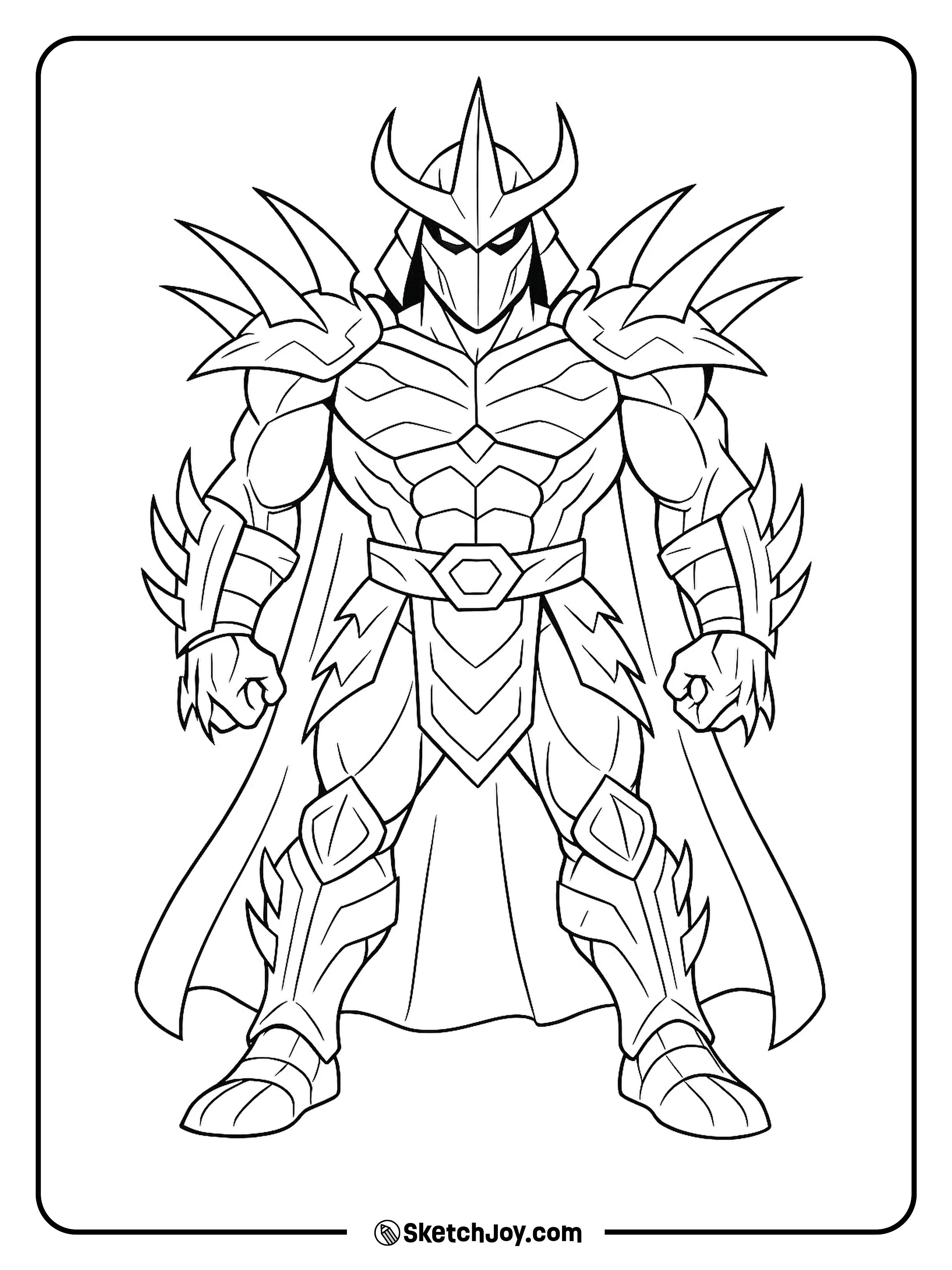 Super Shredder shows off his sharp armor in a wide pose.