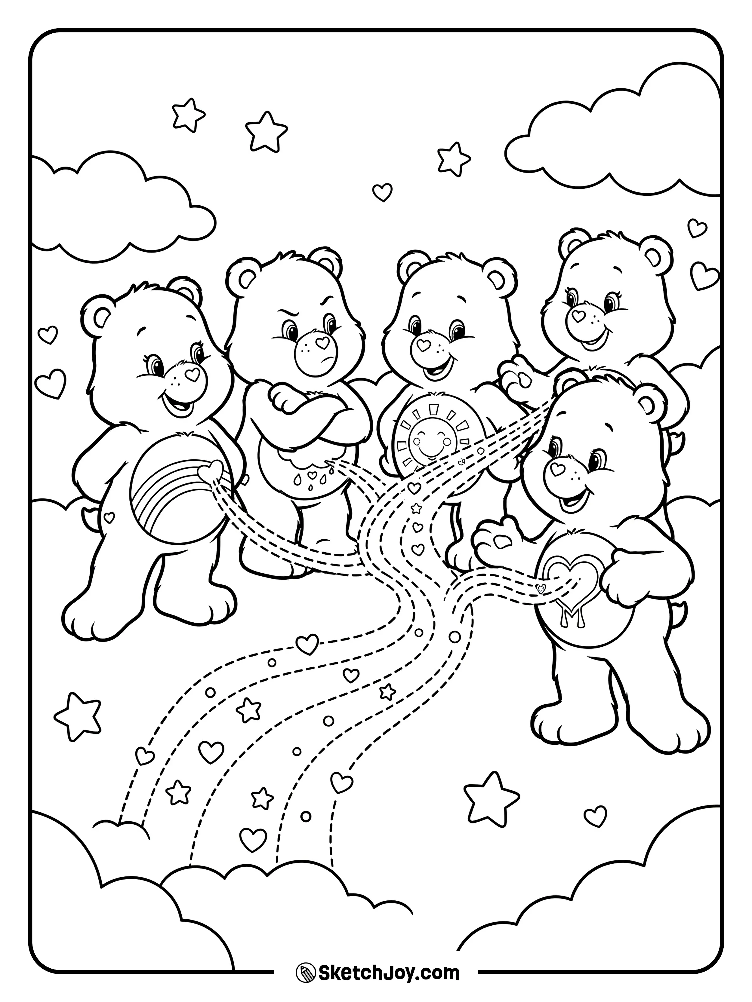 The bears stand together and send a friendly beam from their badges.