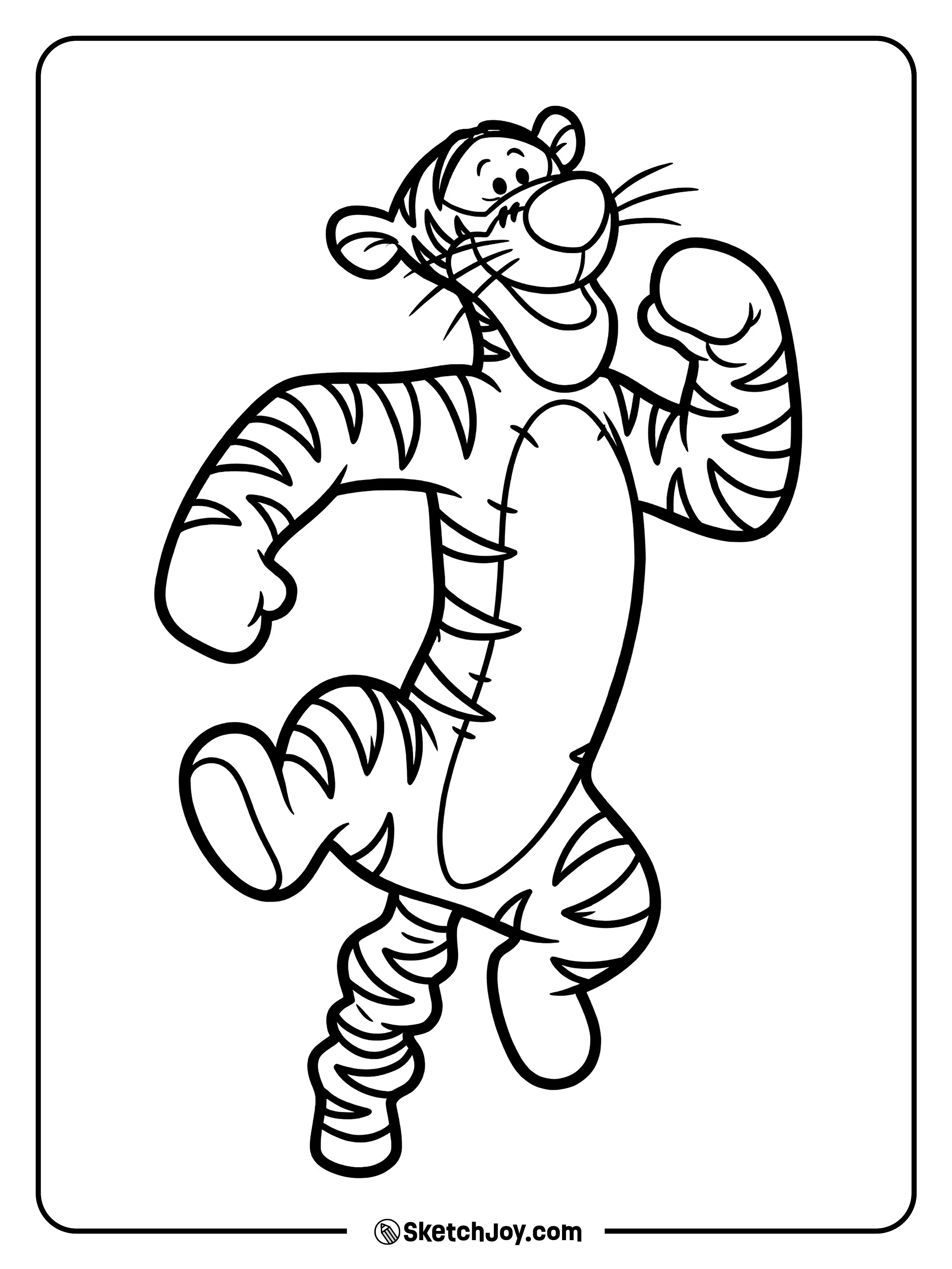 Tigger strikes his famous bounce pose with a grin.