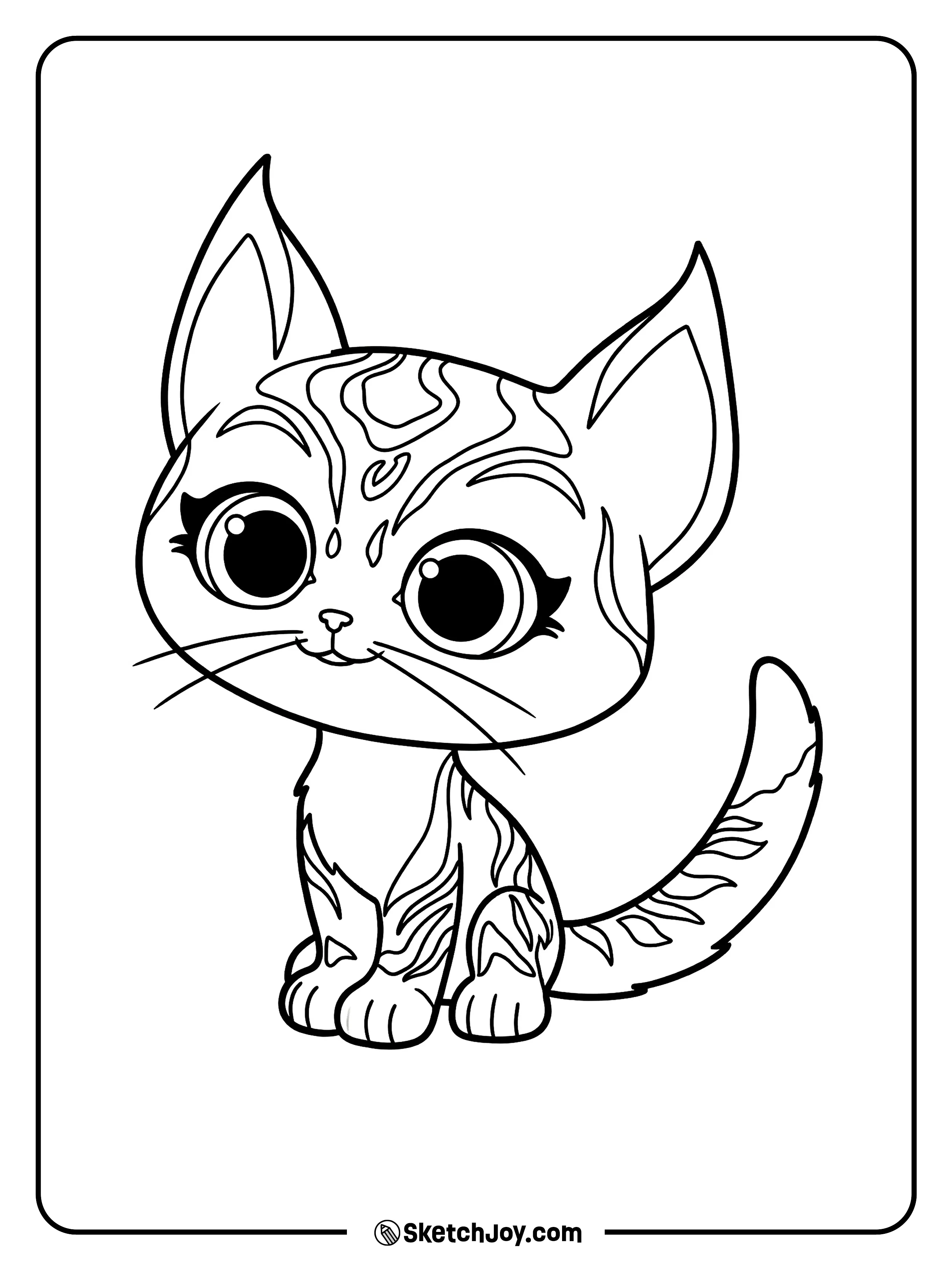 Willa sits with a sweet smile and a curled tail.