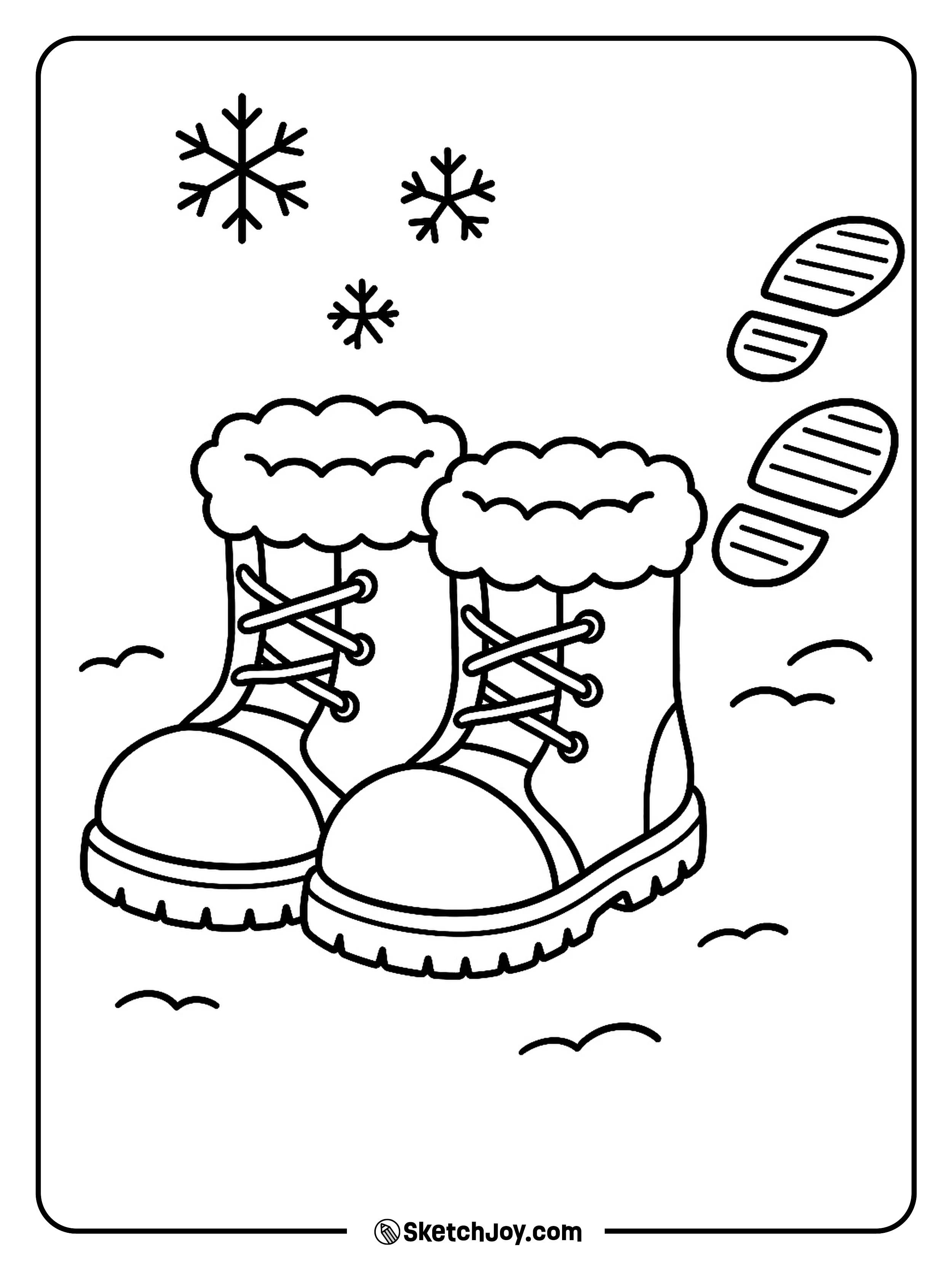 A pair of boots leaves chunky footprints behind.