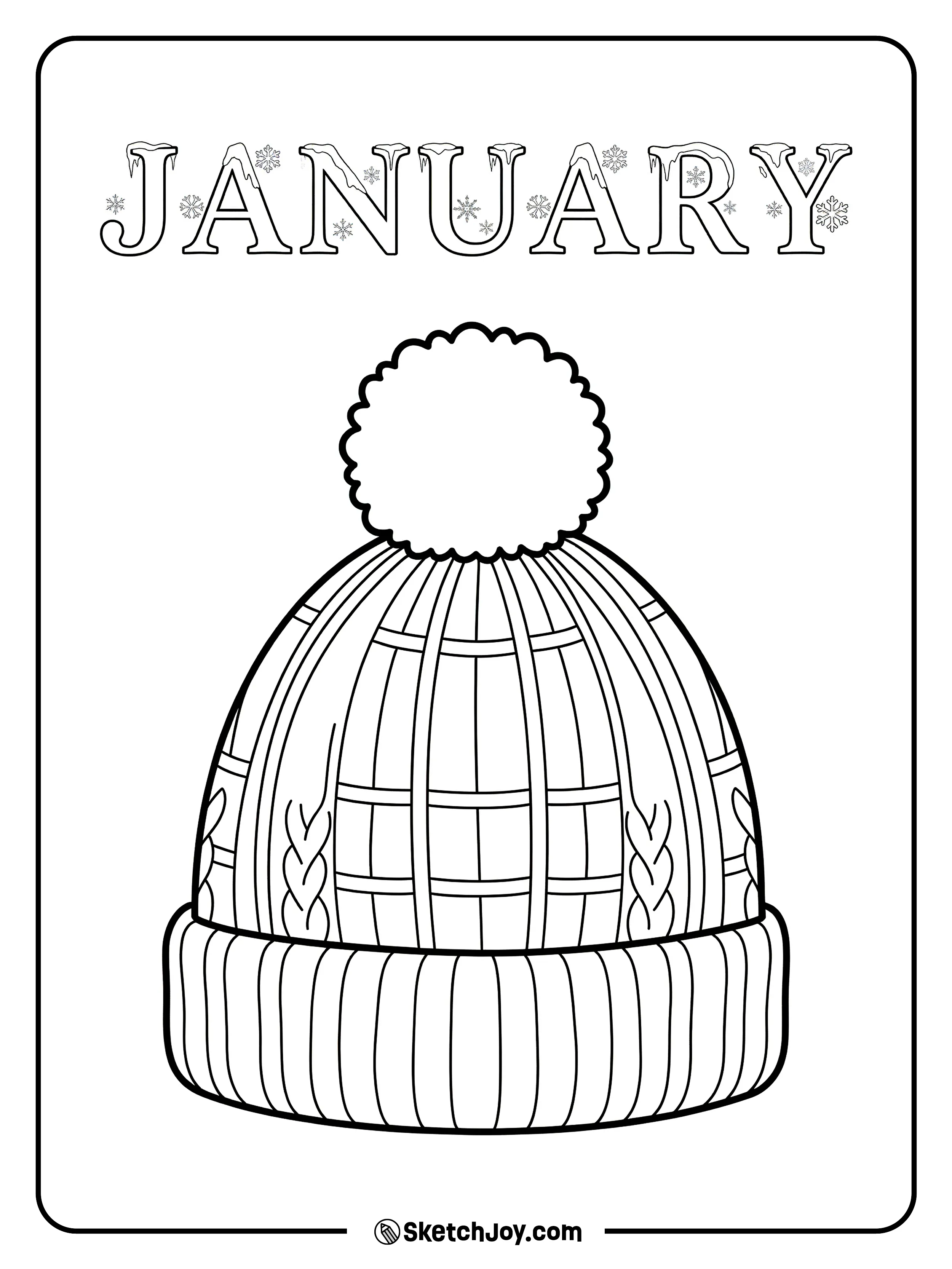 A warm hat sits under frosty JANUARY letters.