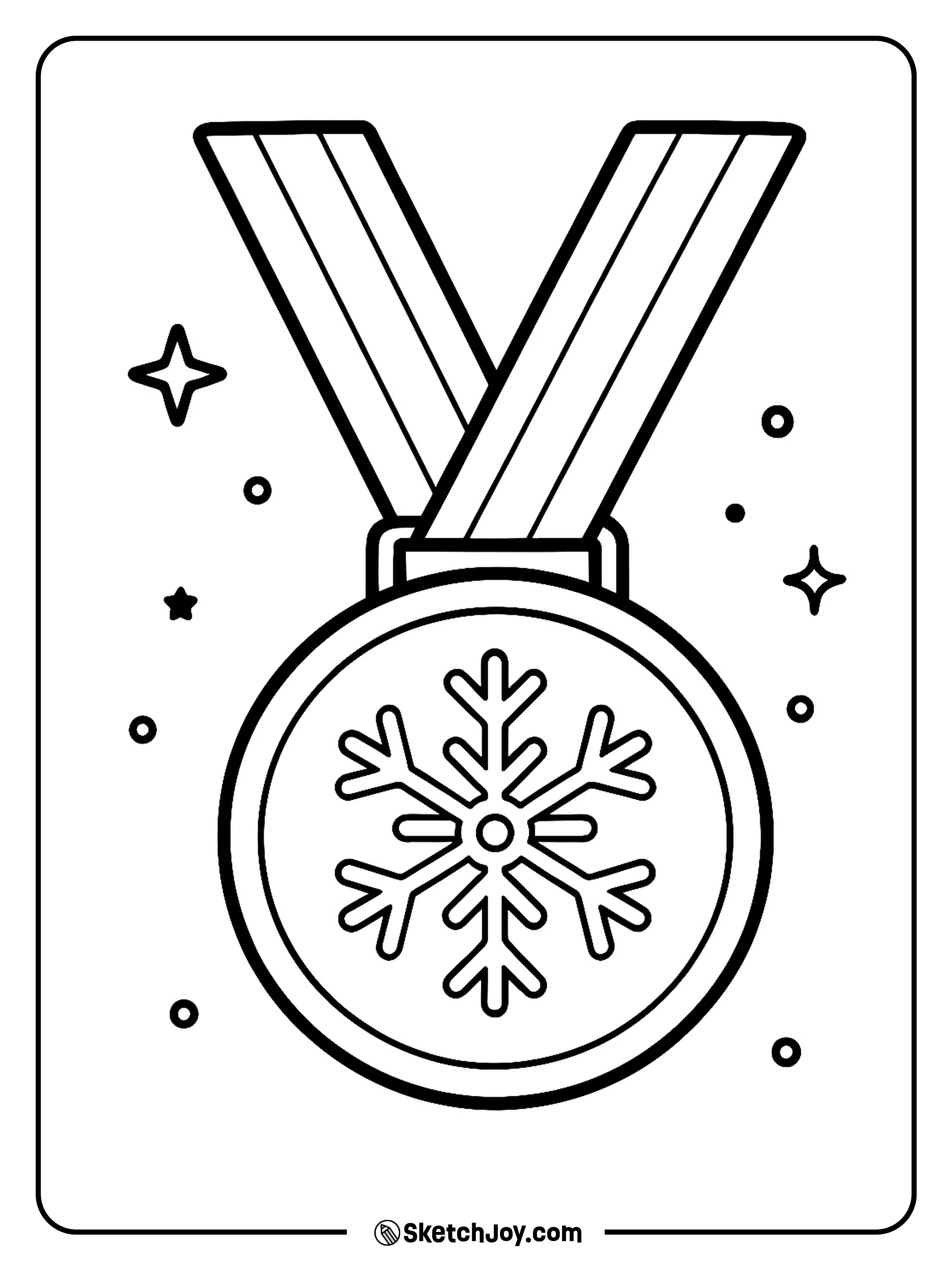 A medal hangs from a ribbon with a snowflake icon in the center.
