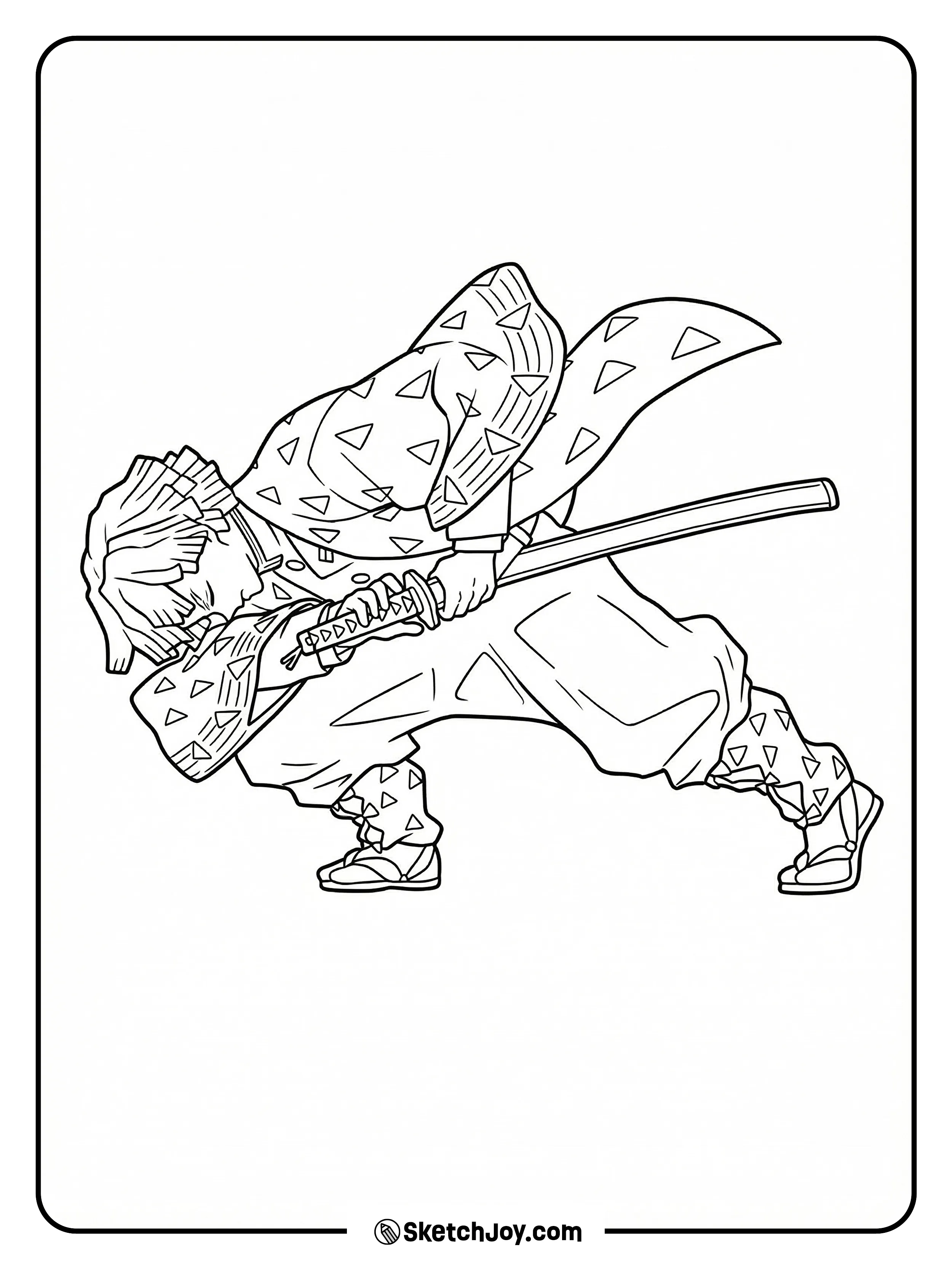 Zenitsu bends low with his sword, coat flying behind him as he charges up a strong thunder move.