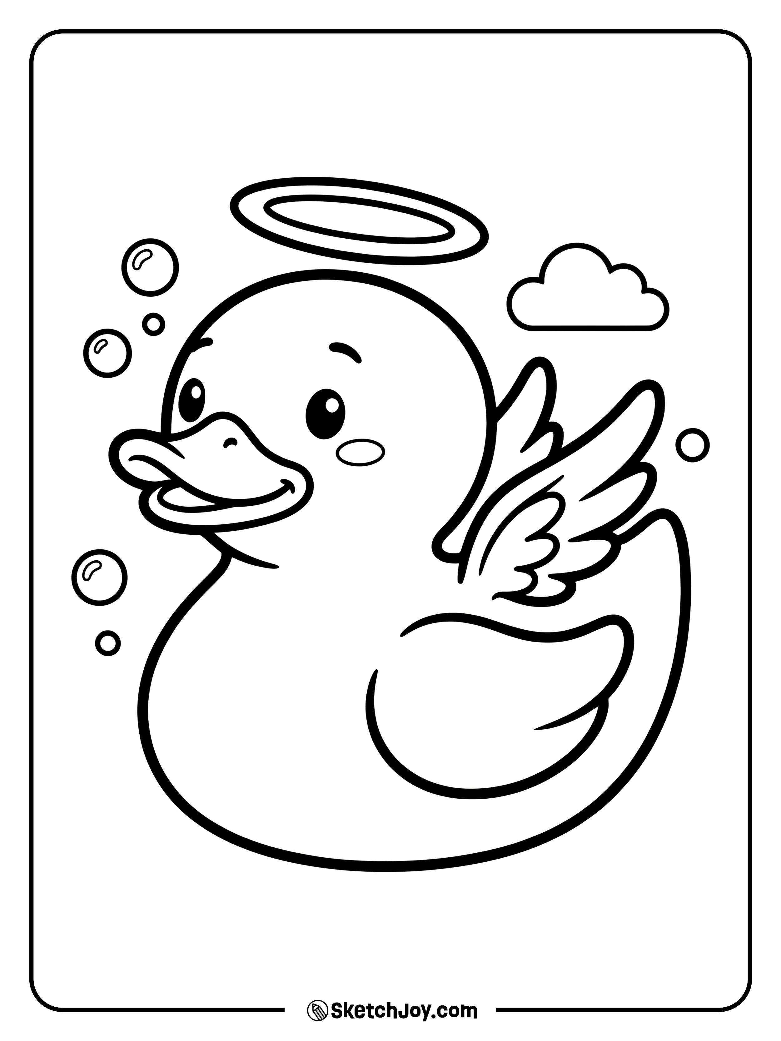 A rubber duck with halo and wings.