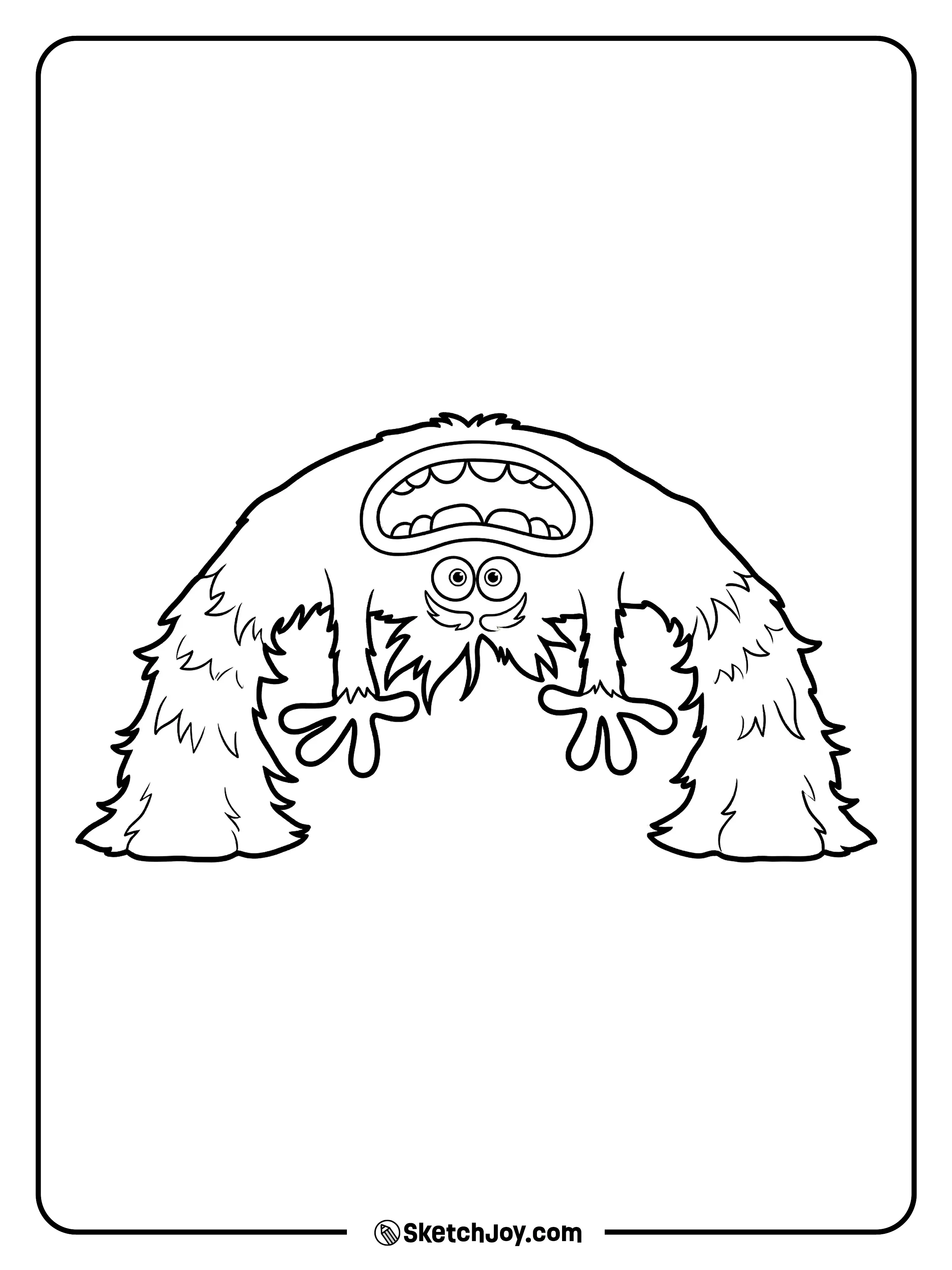 Art monster crawls low with a big open mouth and wide eyes.