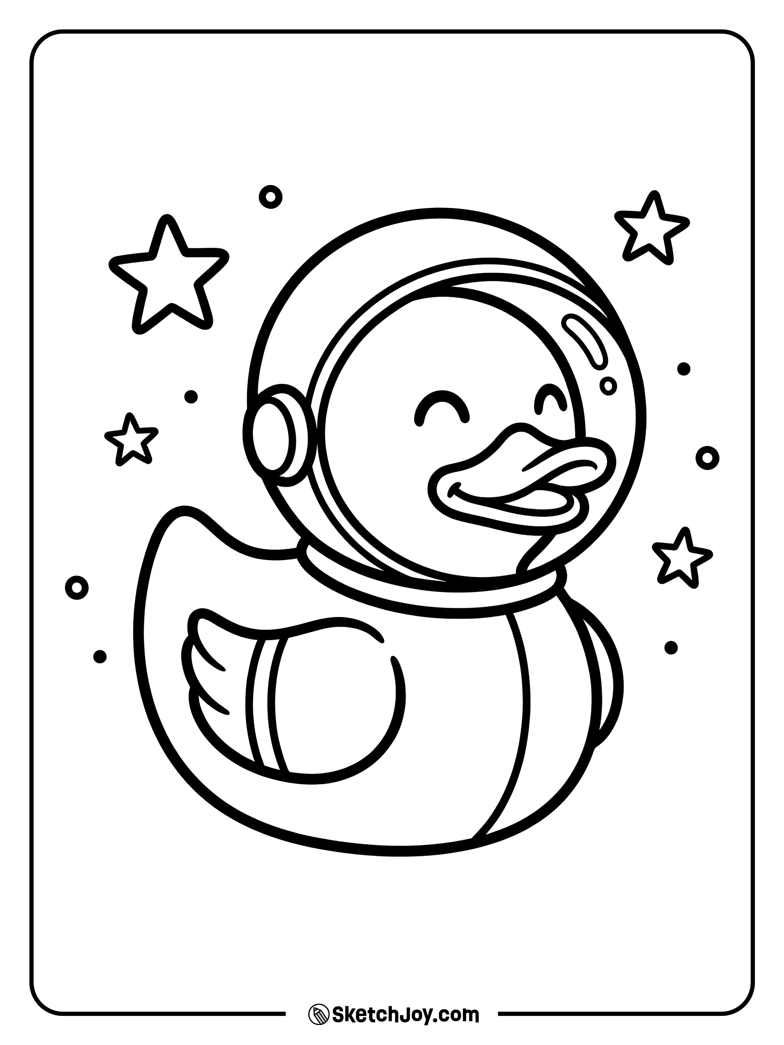 A rubber duck in a space helmet exploring stars.