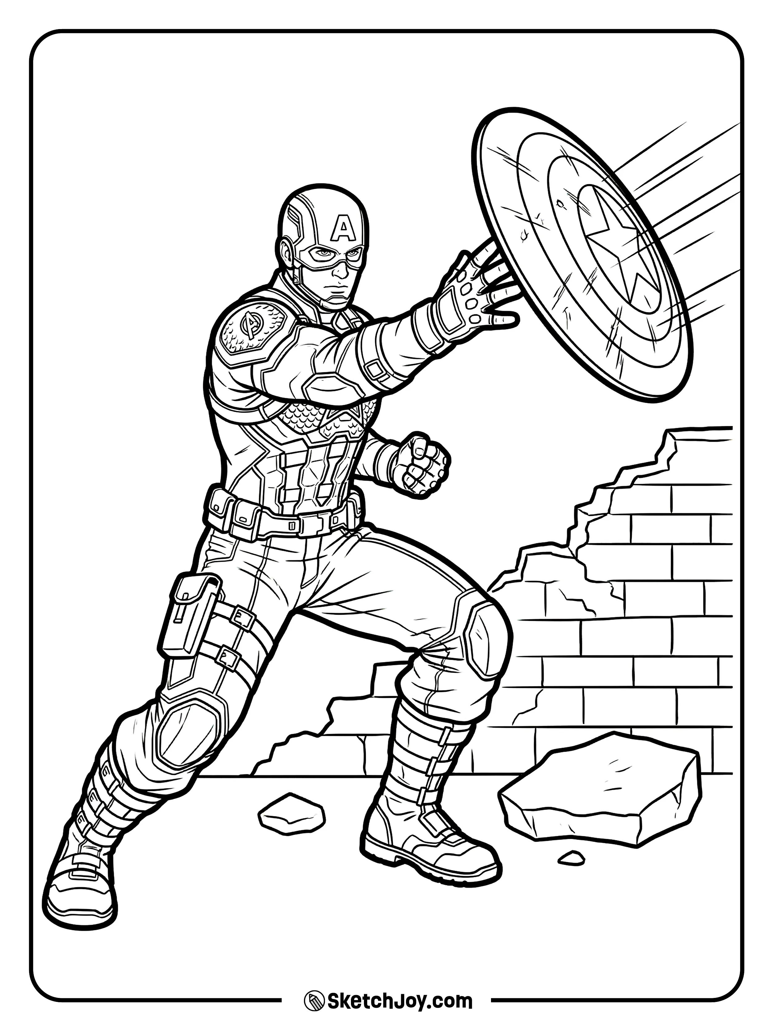 He catches a scratched shield after a tough fight.