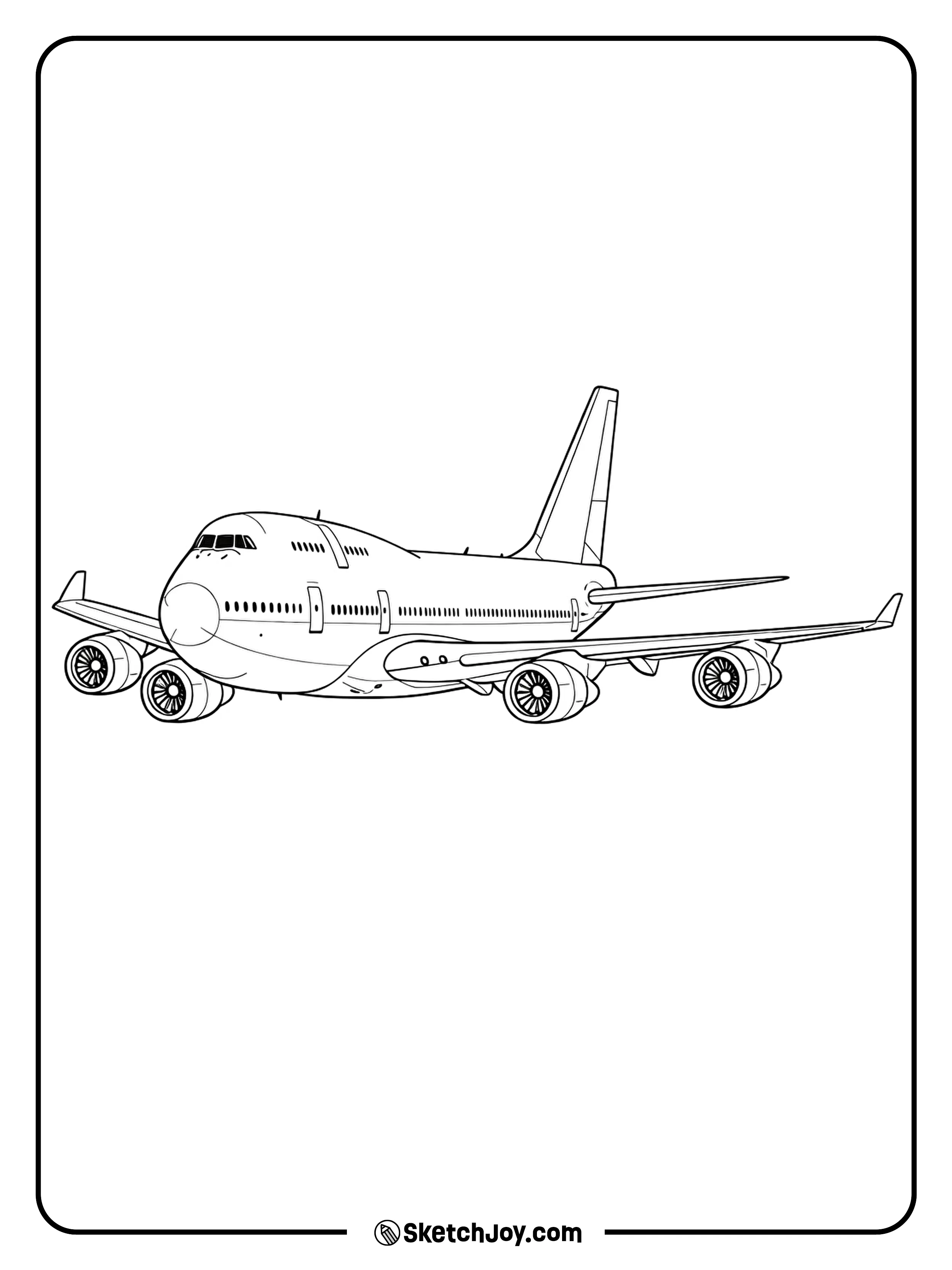 A Boeing 747 pose shows its upper deck and big engines.