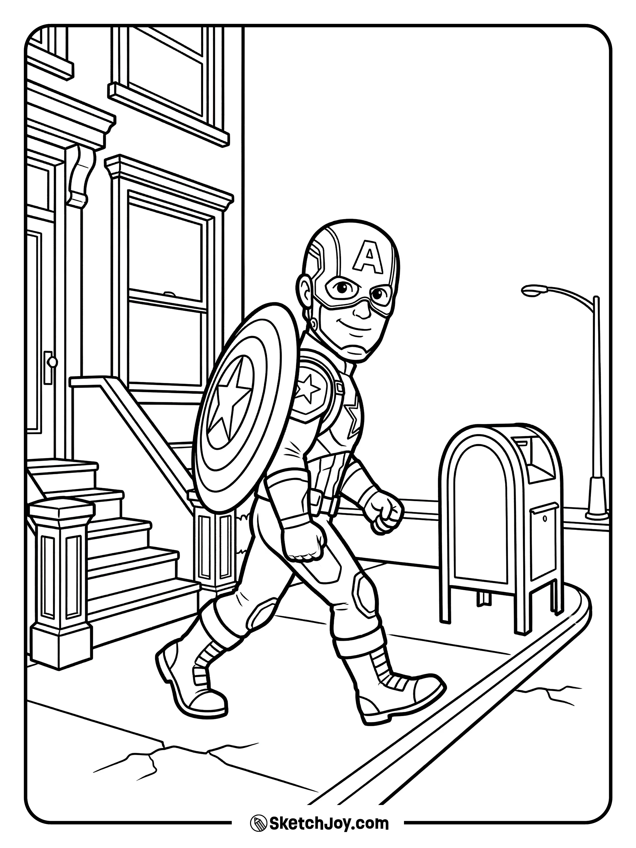 Captain America walks through Brooklyn with a steady smile.