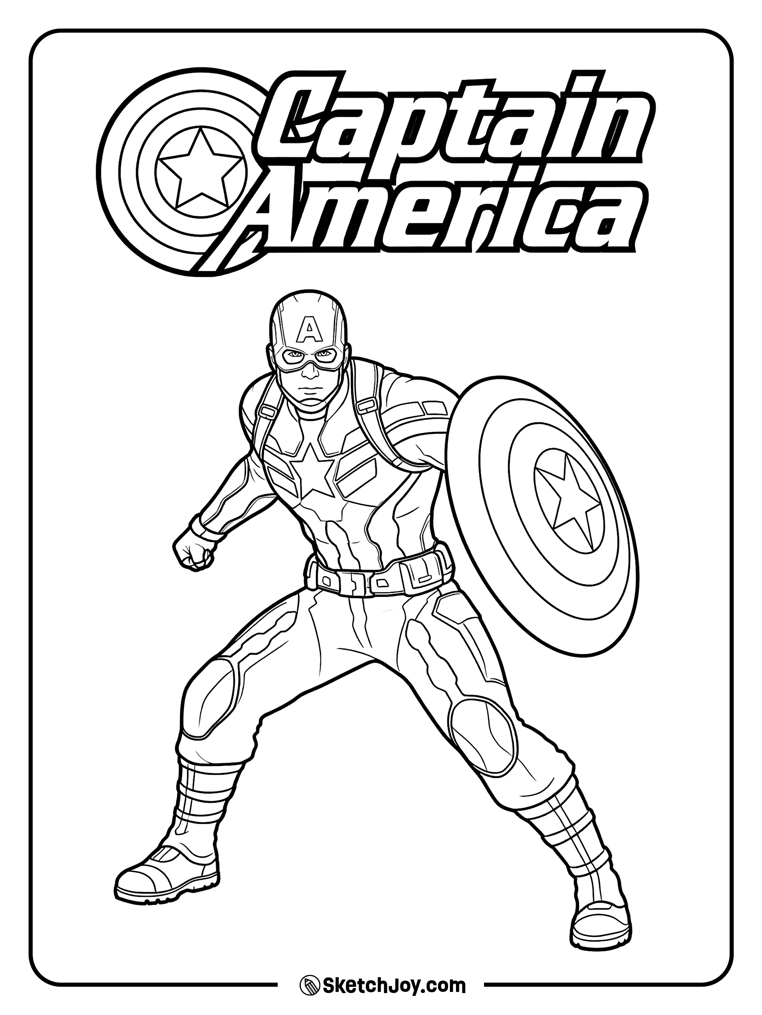 Captain America stands ready with his shield under the title text.