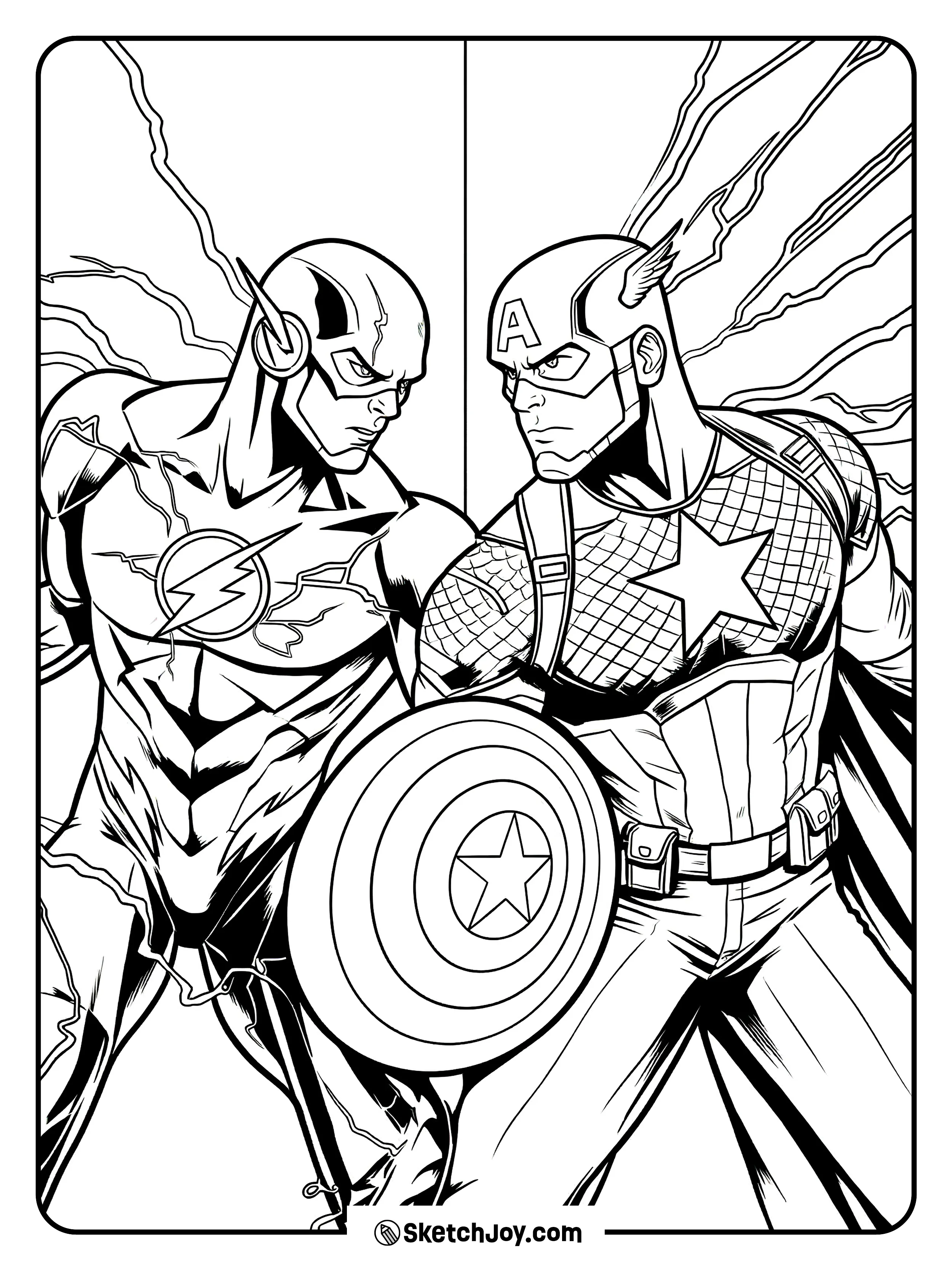 Captain America and a fast hero stare each other down with energy lines.