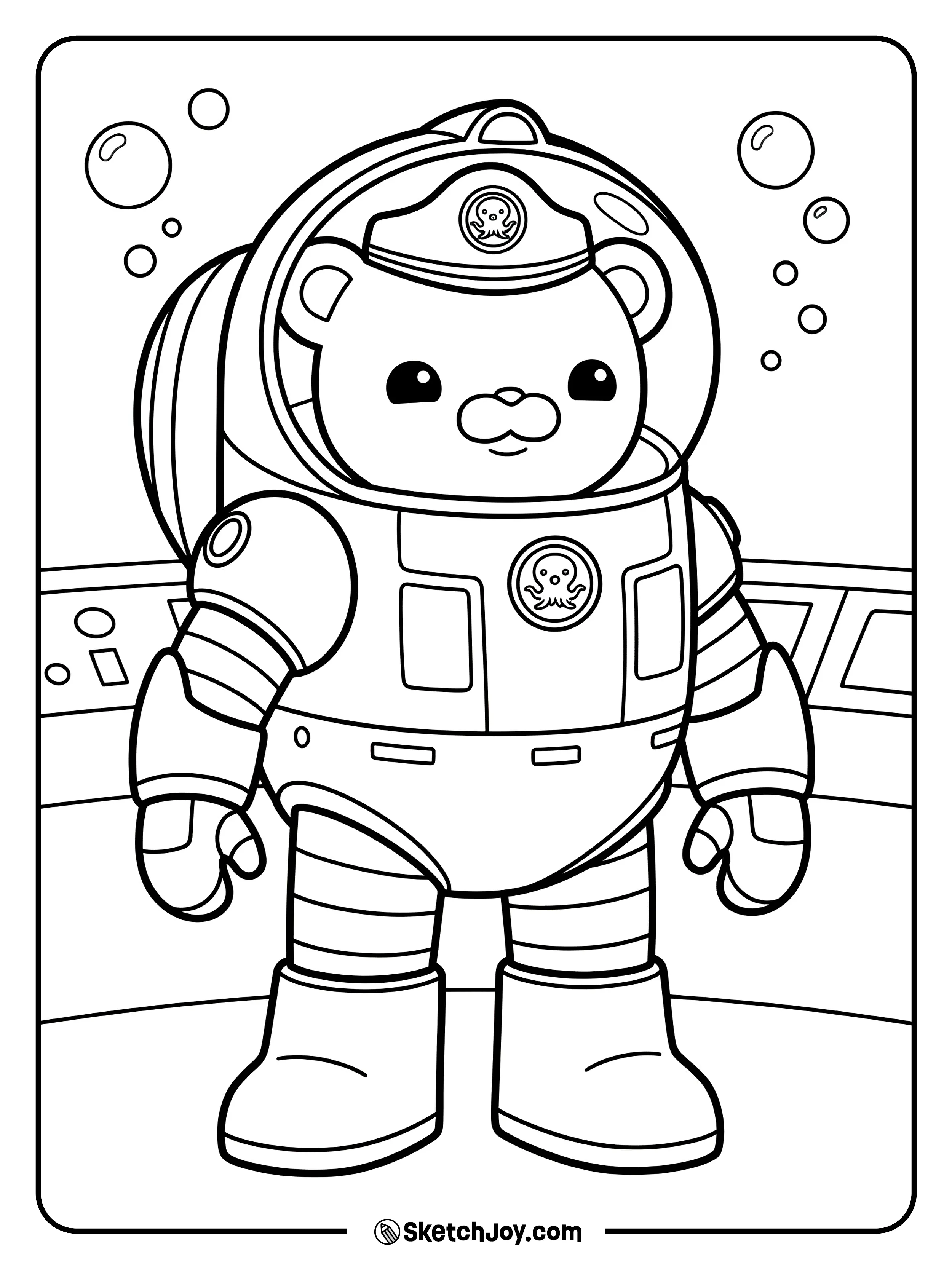 Captain Barnacles wears his Octo-suit and stands ready.