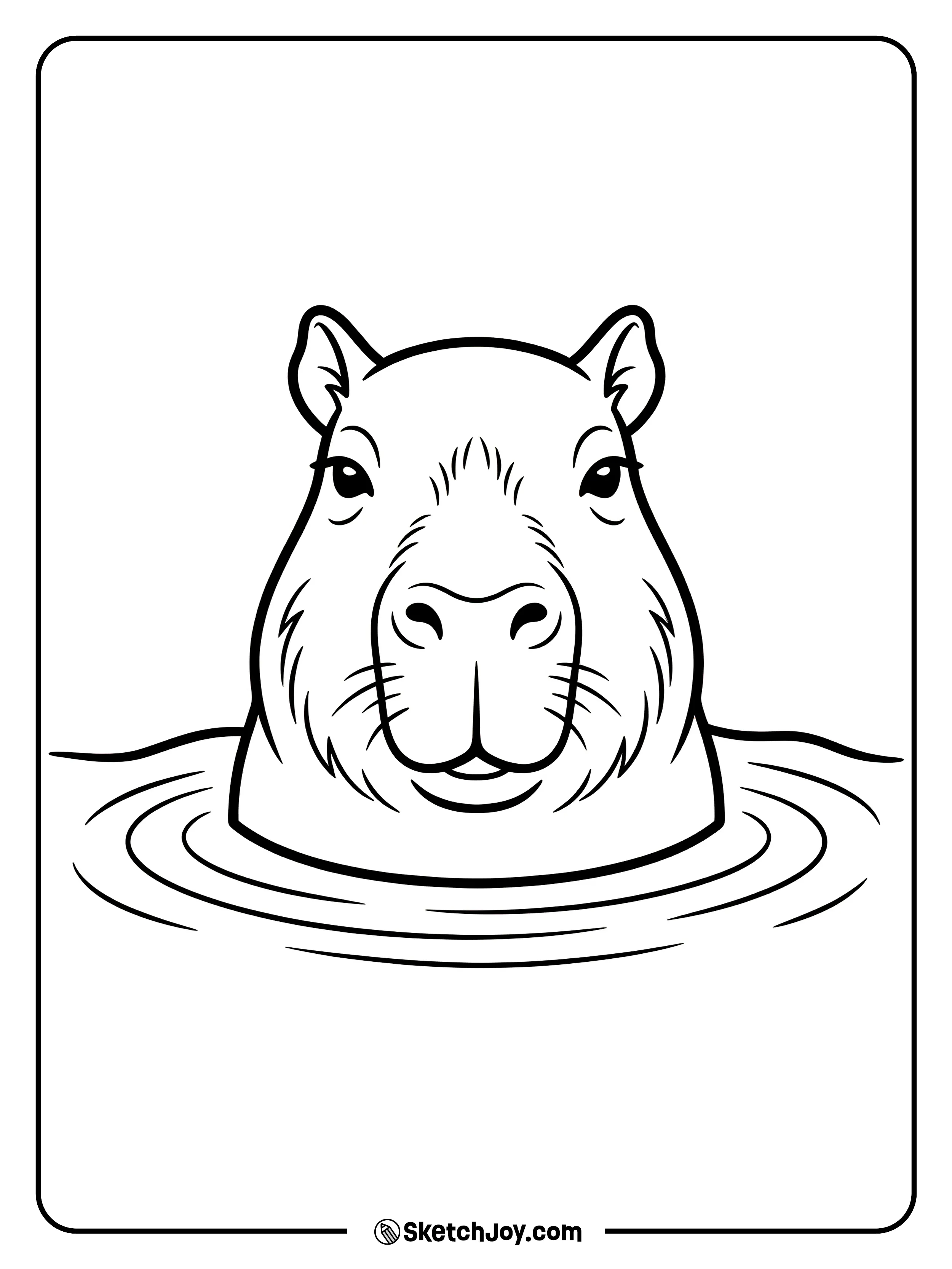 A capybara floats with only its head showing on the water.