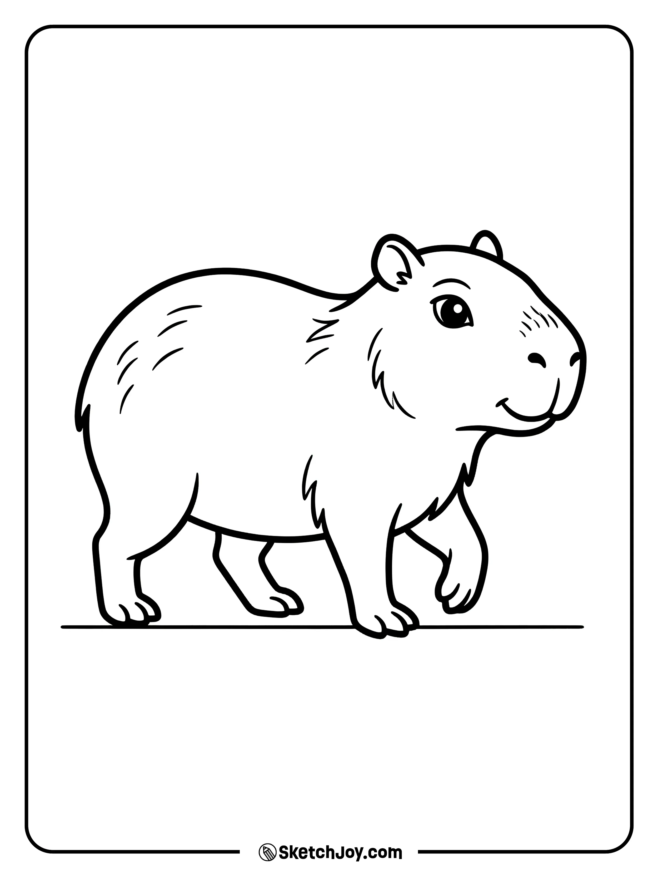 A capybara walks toward you with a calm look.