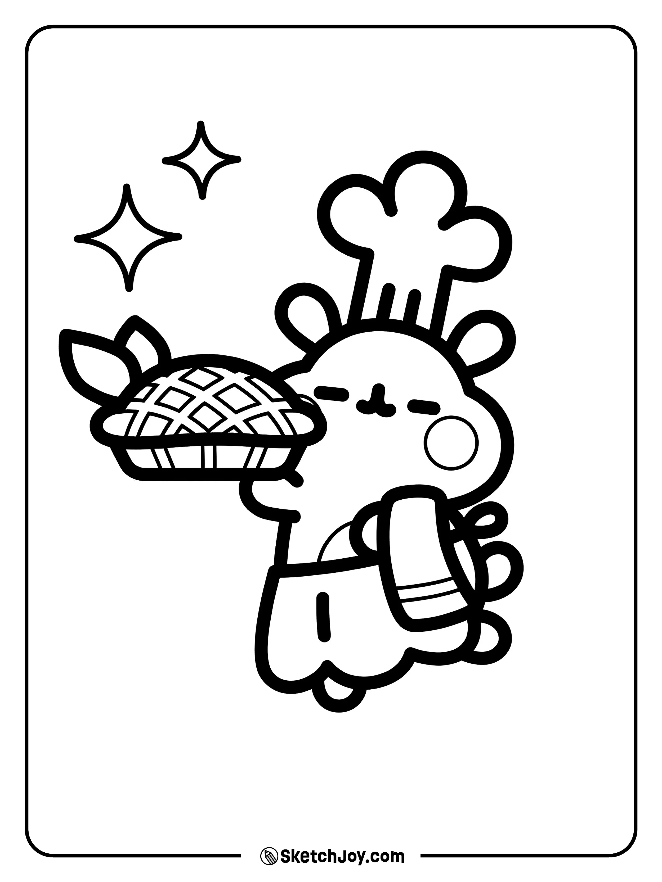 Cheek smiles while holding a fresh pie in a pan.